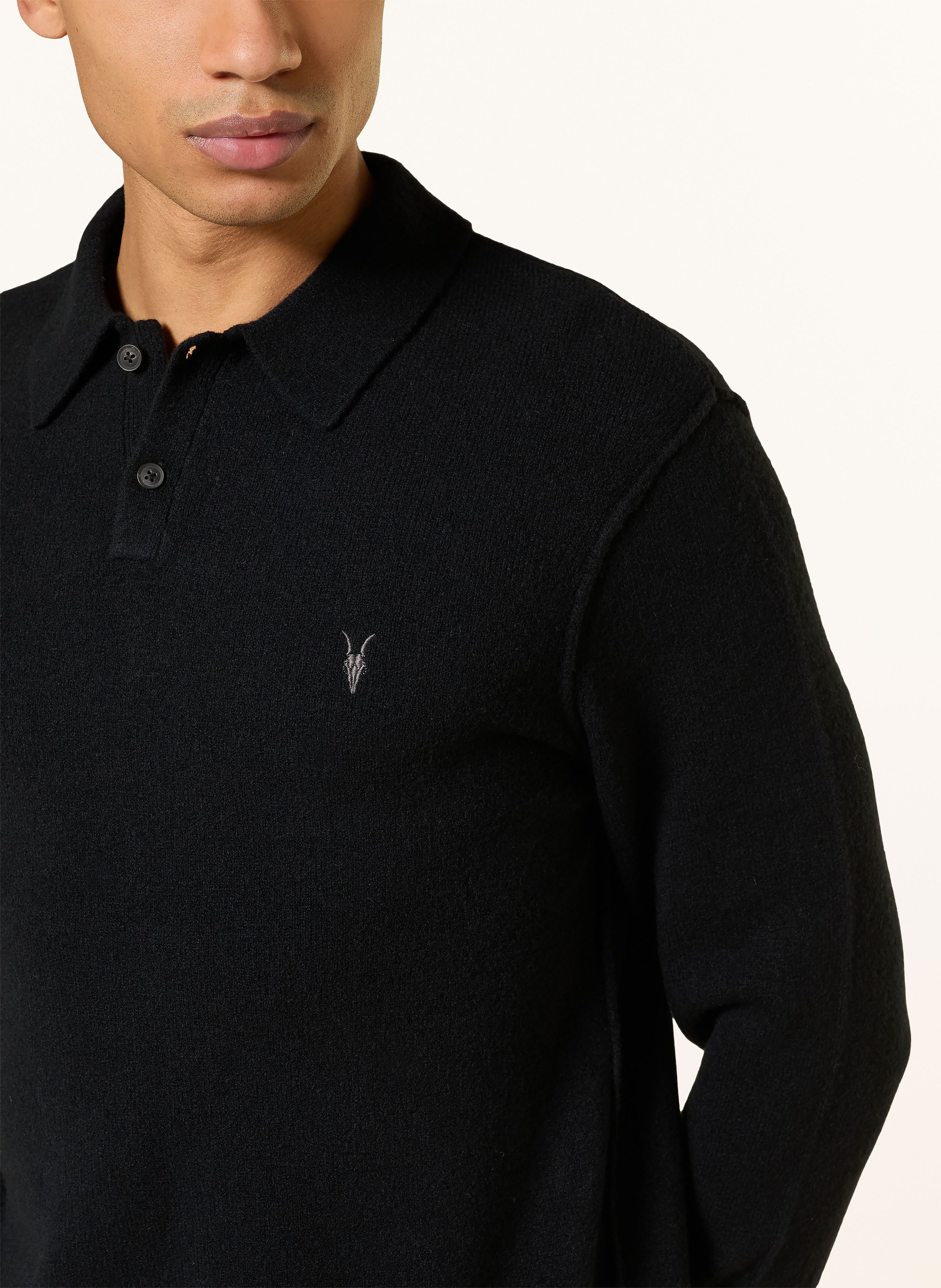 Thumbnail - Allsaints Strick-Poloshirt Statten schwarz