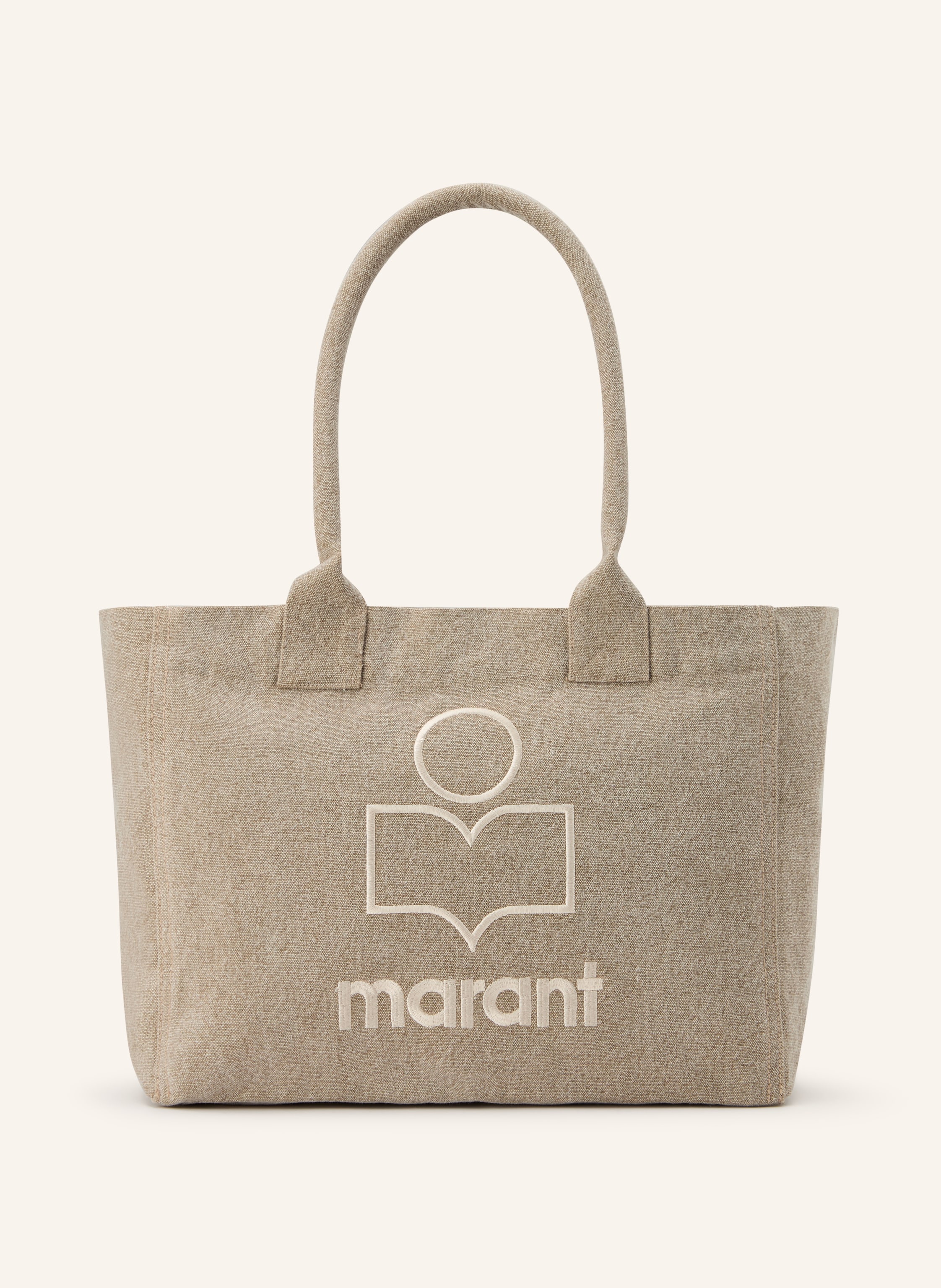 Isabel Marant Textil. Schließt mit Reißverschluss. Zwei gerundete Tragehenkel. Ein Hauptfach innen. Zwei Steckfächer für Smartphone & Co. Label-Stitching auf der Vorderseite in beige / weiss