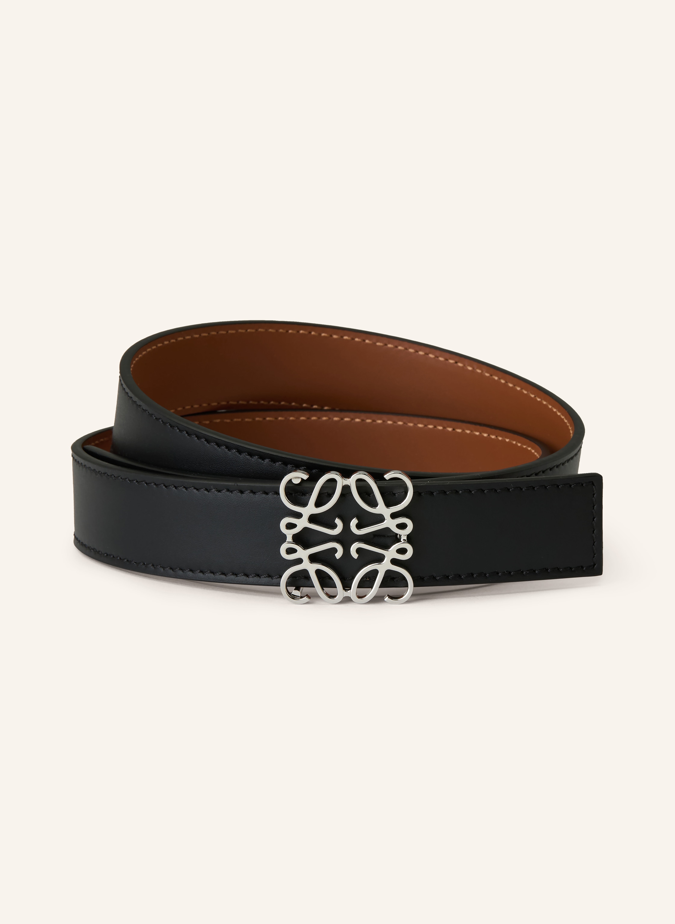 Loewe Loewe Ledergürtel Anagram schwarz in COGNAC / SILBER / SCHWARZ