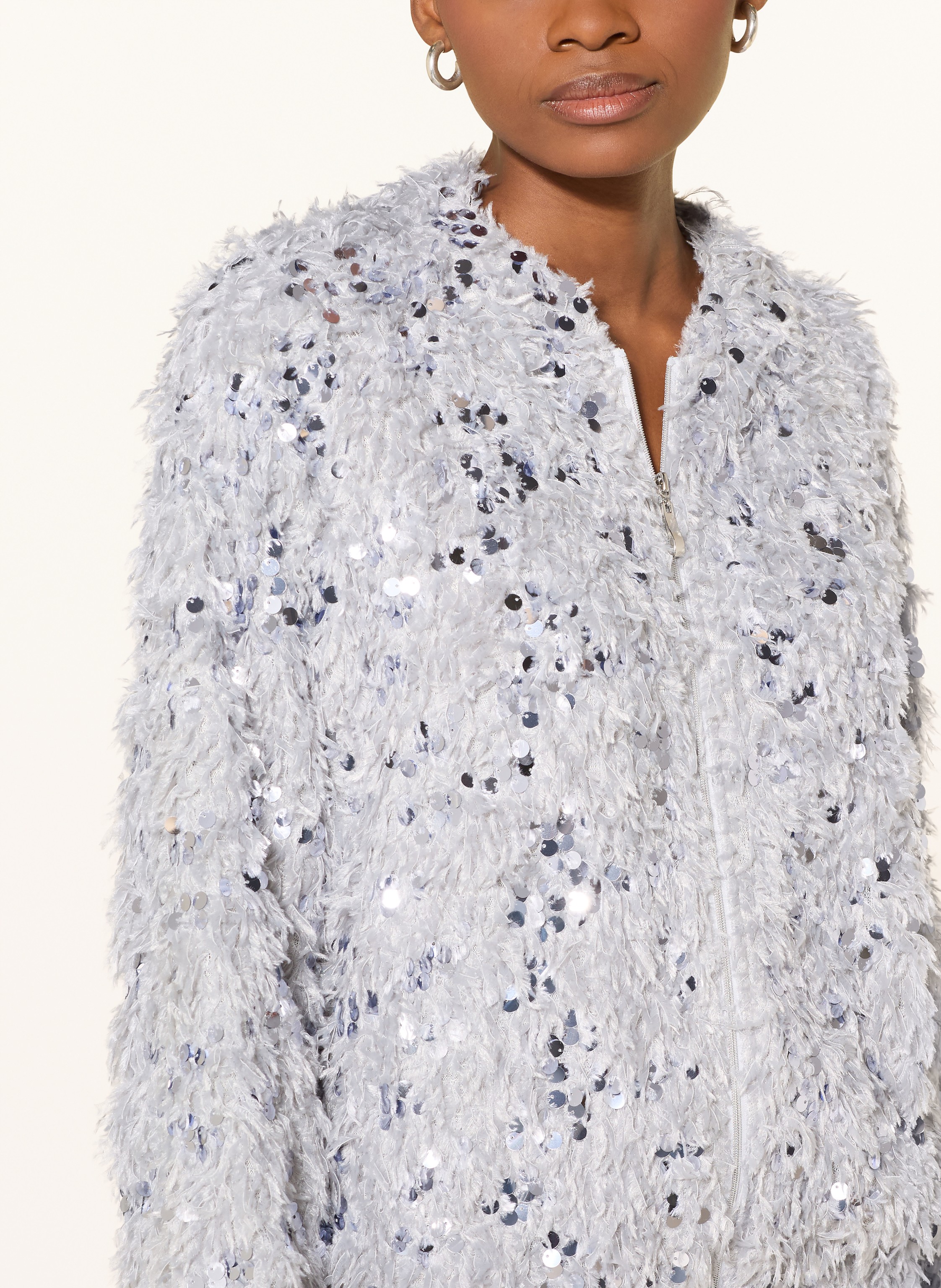 Thumbnail - Emily Van Den Bergh Strick-Blouson Mit Pailletten silber