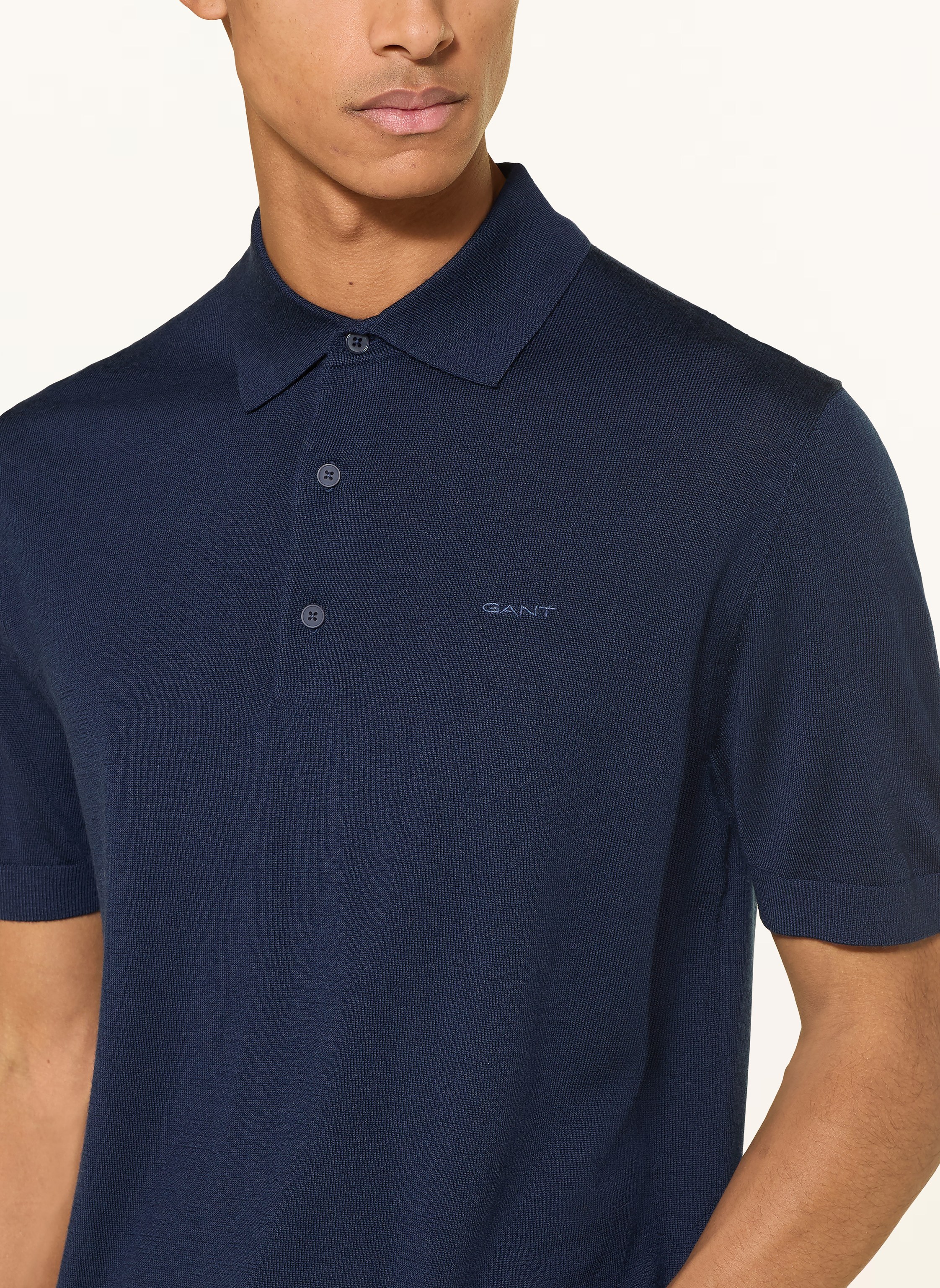 Thumbnail - Gant Strick-Poloshirt Regular Fit Aus Merinowolle blau