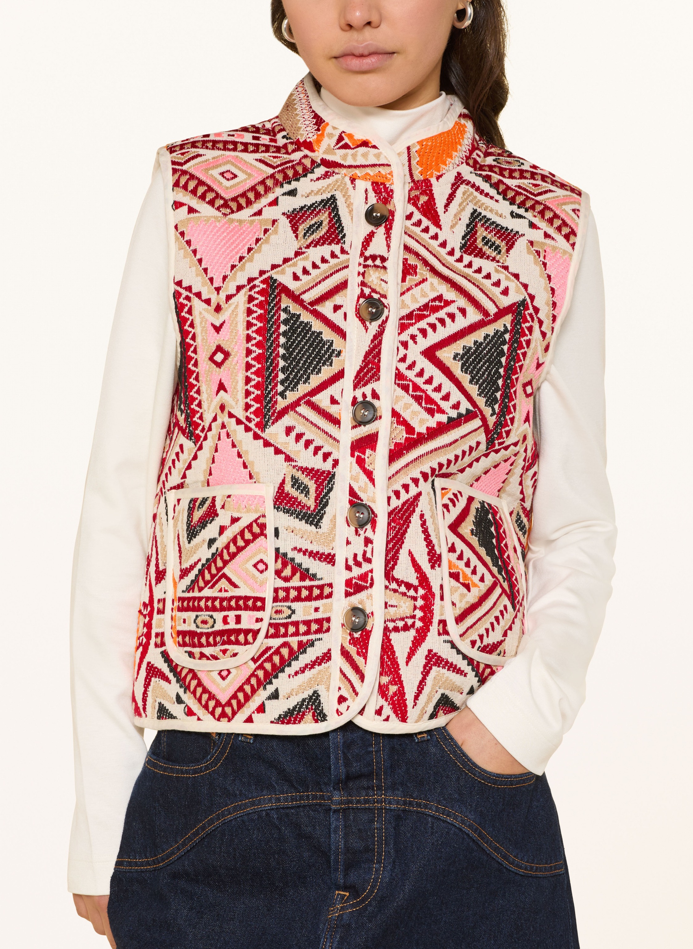 Thumbnail - Lollys Laundry Steppweste Cairoll Aus Jacquard rot