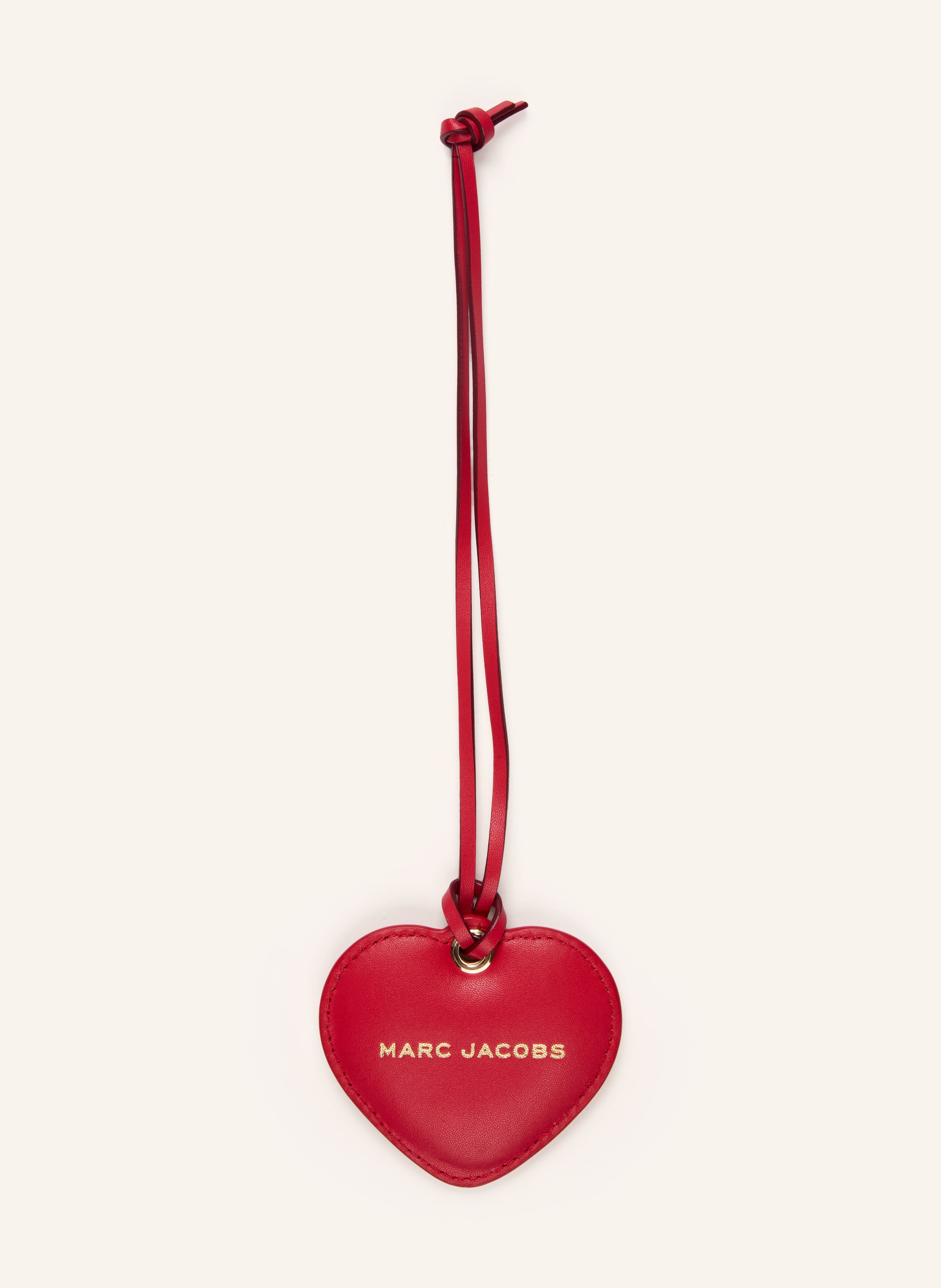 Marc Jacobs Label-Wording. Glattleder. Logo-Motiv. Spiegel in rot / gold