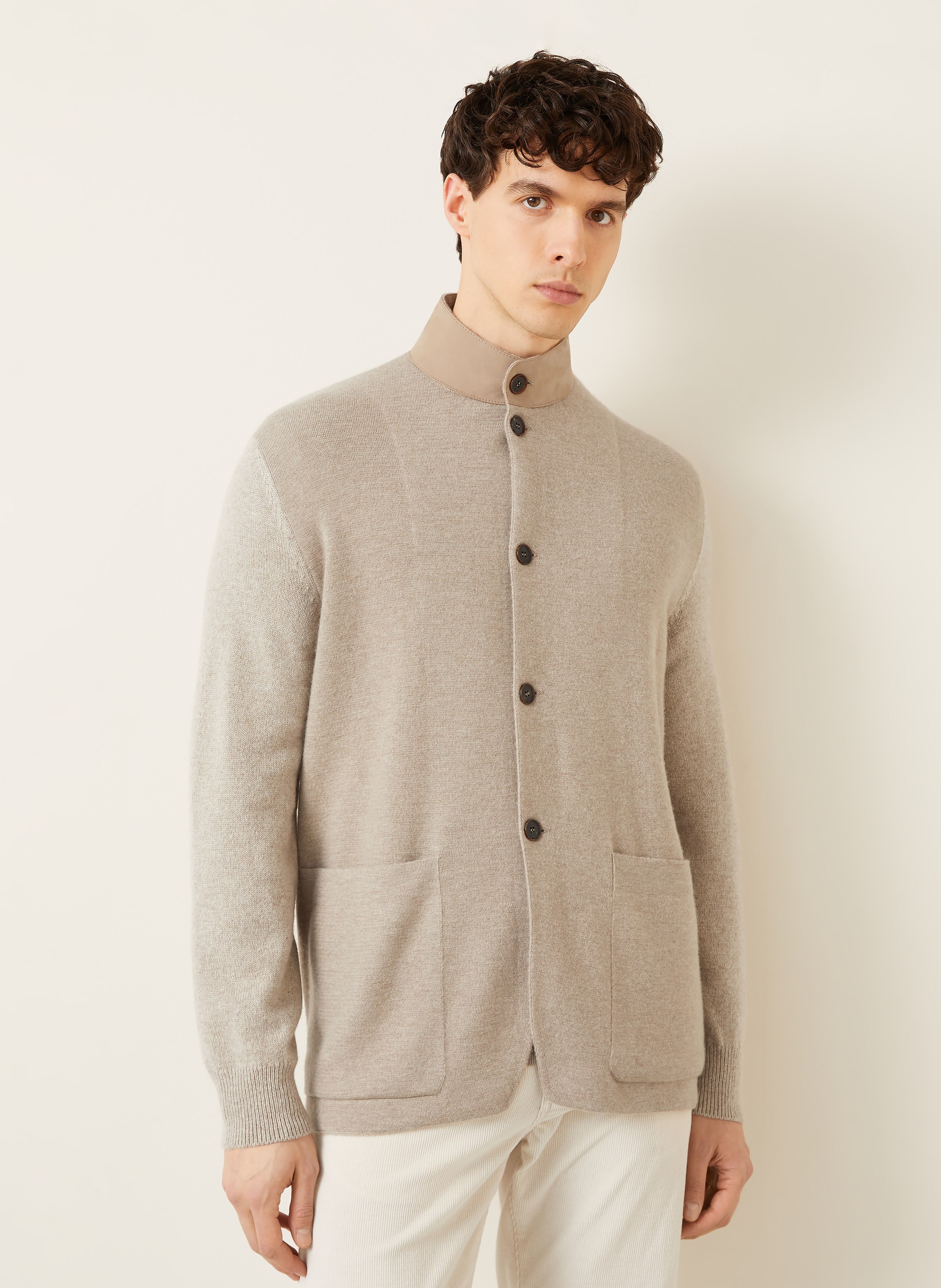 Thumbnail - Zegna Cashmere-Strickjacke Mit Leder beige