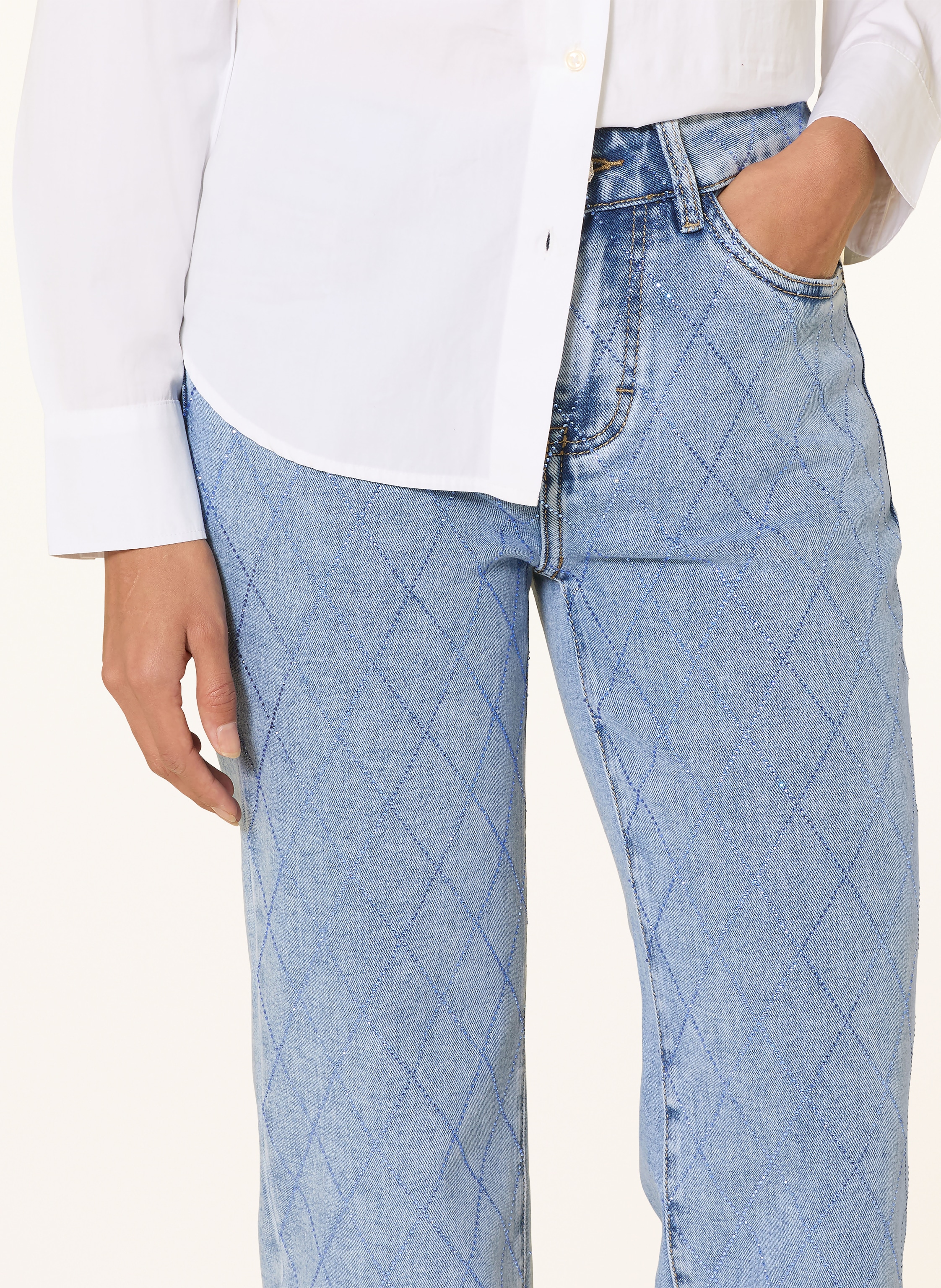 Thumbnail - Cartoon Straight Jeans Mit Schmucksteinen blau