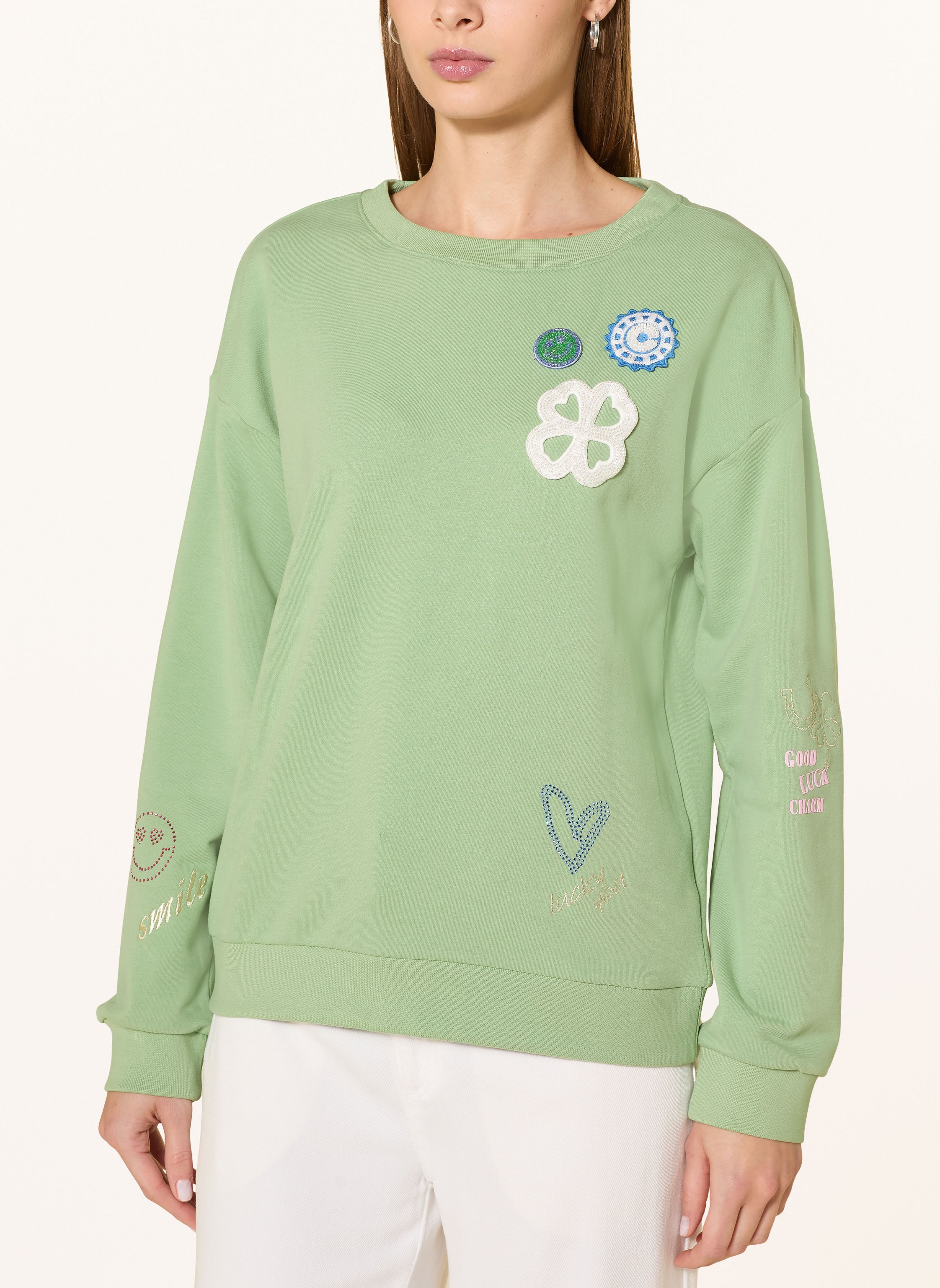 Thumbnail - Cartoon Sweatshirt Mit Schmucksteinen gruen