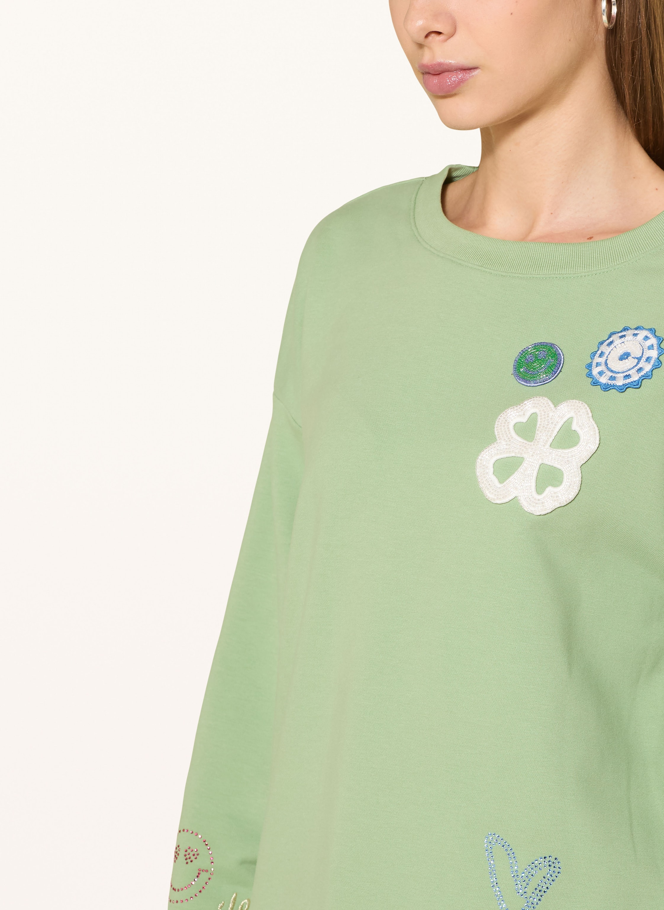 Thumbnail - Cartoon Sweatshirt Mit Schmucksteinen gruen