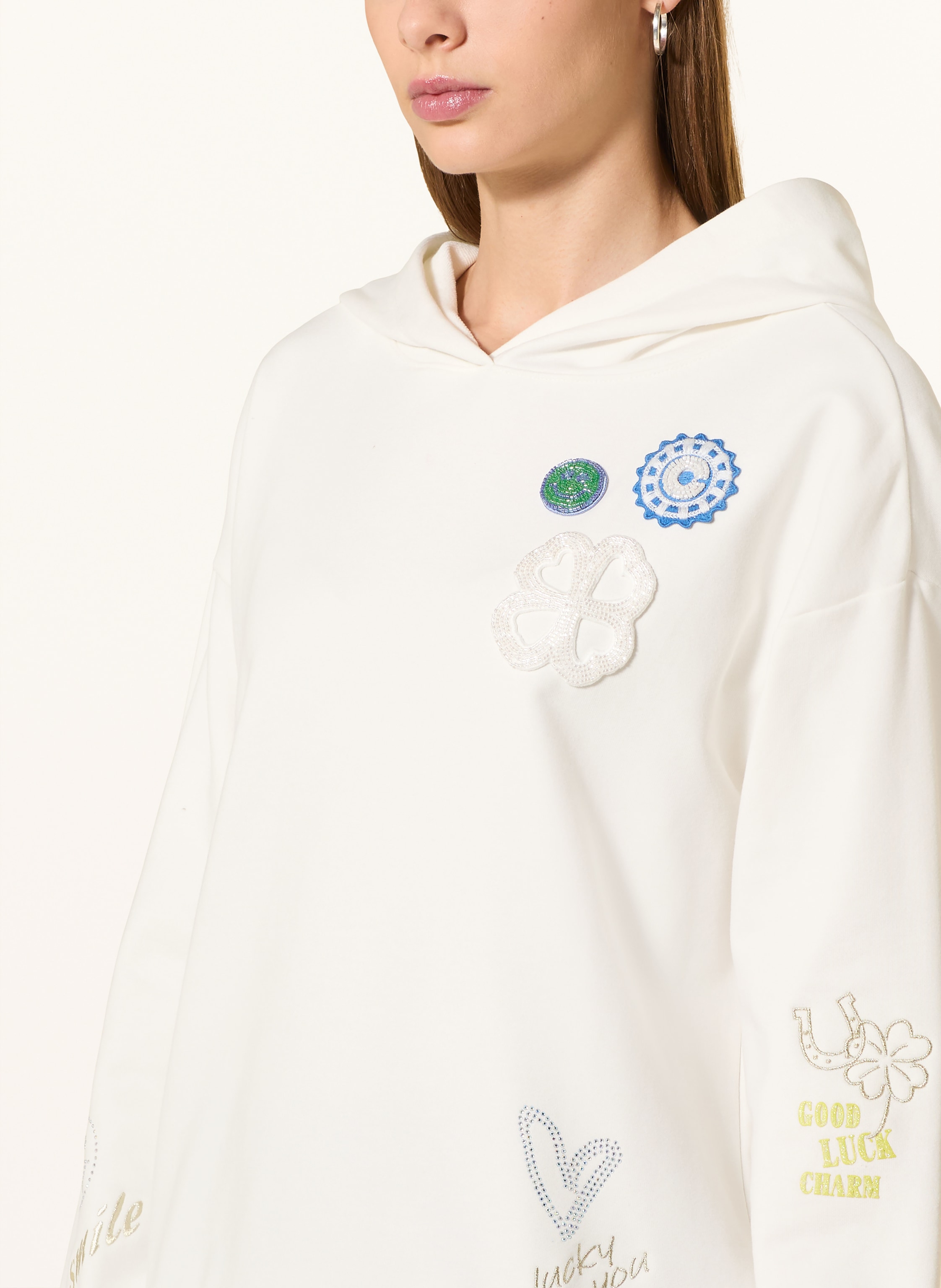 Thumbnail - Cartoon Hoodie Mit Schmucksteinen weiss