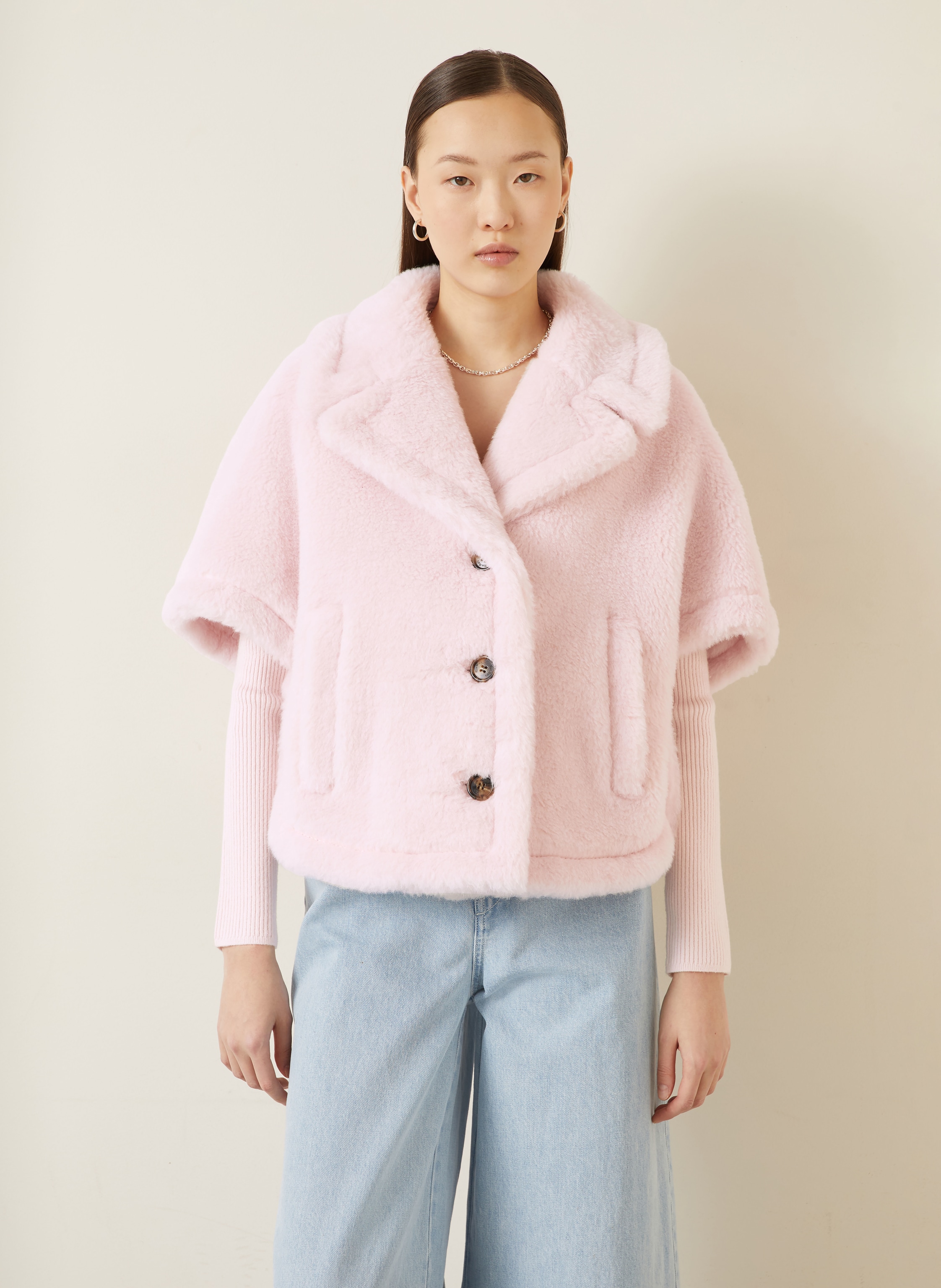 Thumbnail - Max Mara Teddyfell-Cape mxacorvino1 Mit Alpaka rosa