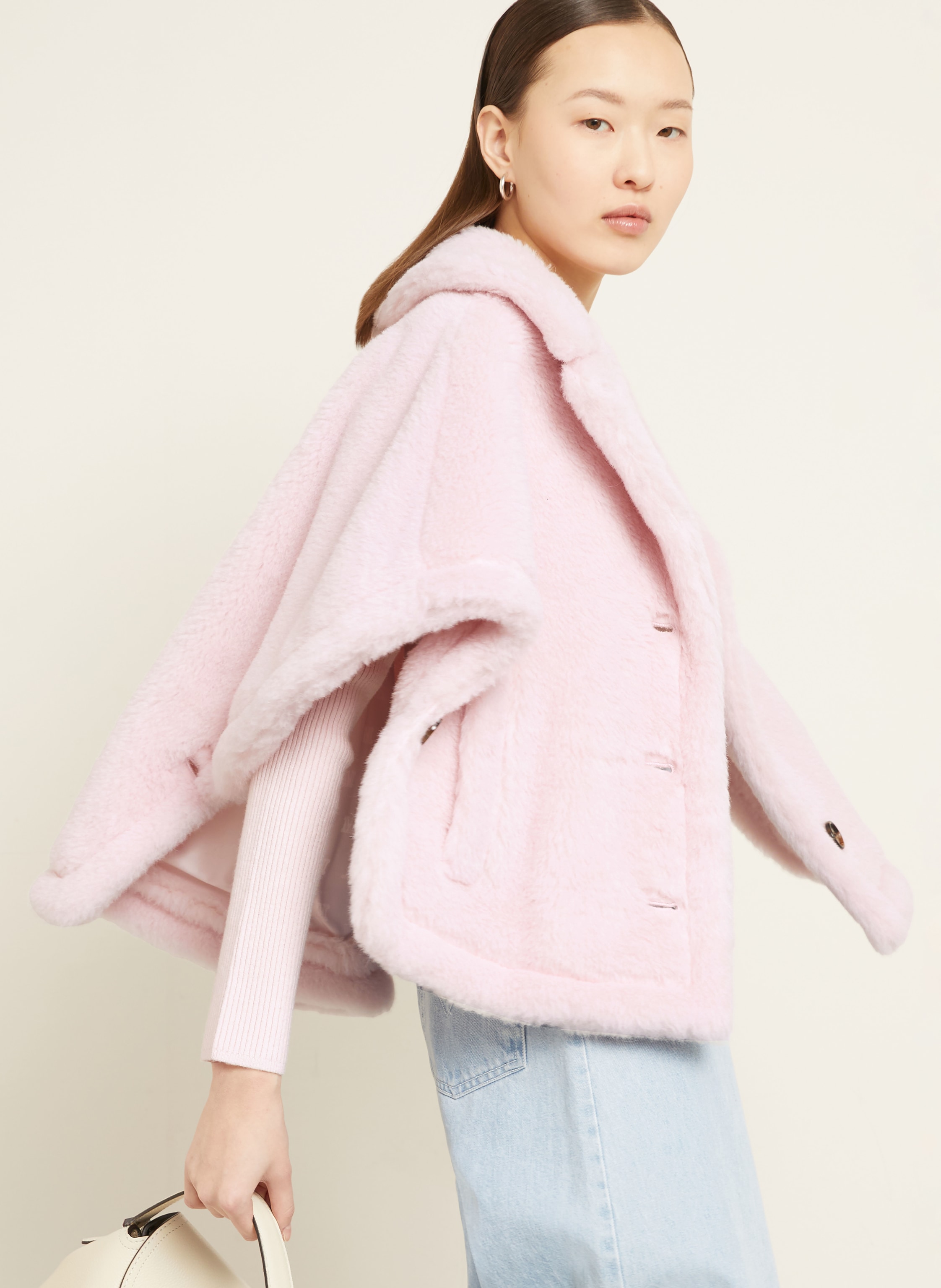 Thumbnail - Max Mara Teddyfell-Cape mxacorvino1 Mit Alpaka rosa