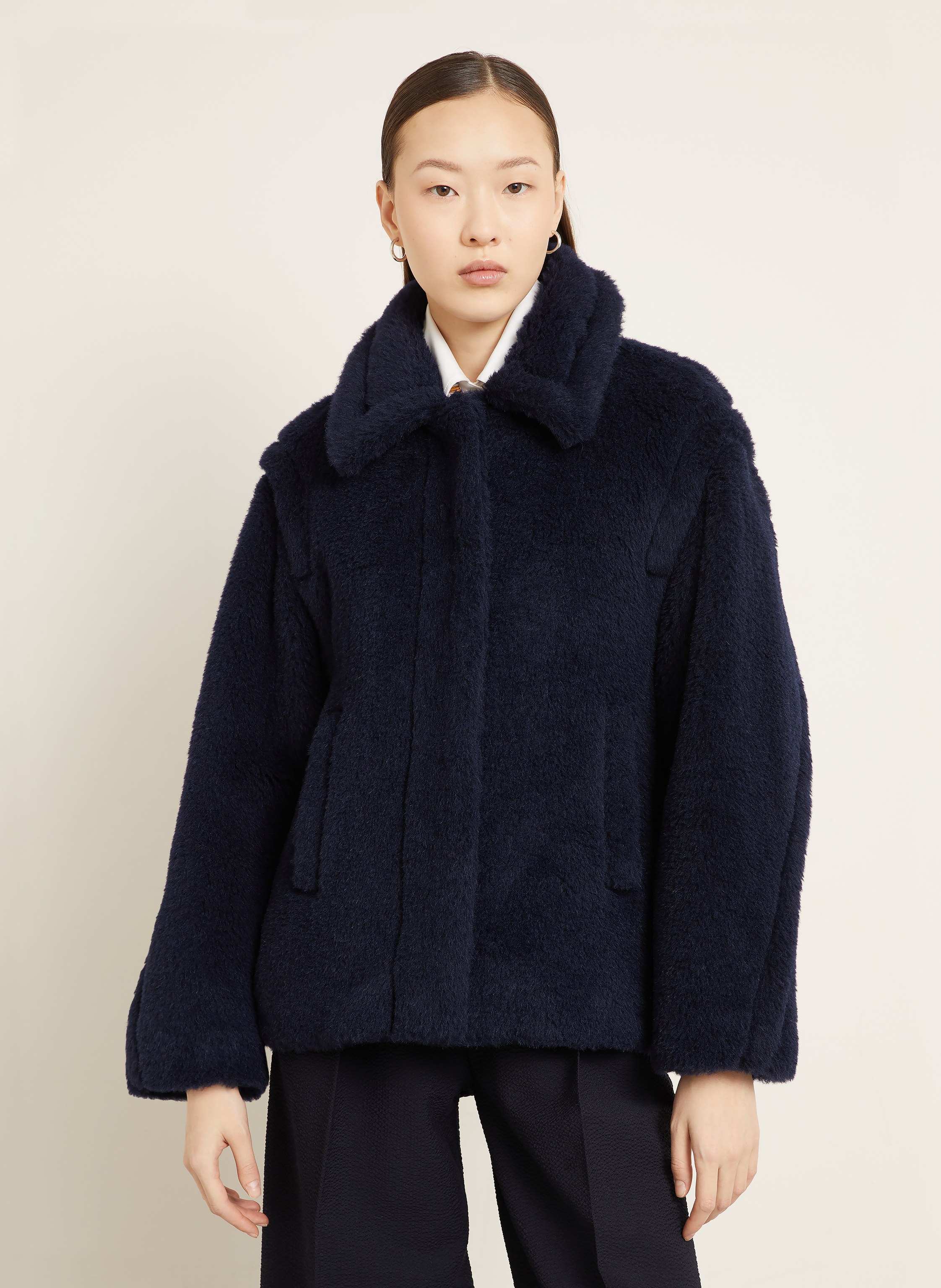 Thumbnail - Max Mara Teddyfell-Jacke Mxmfuggito Mit Alpaka blau