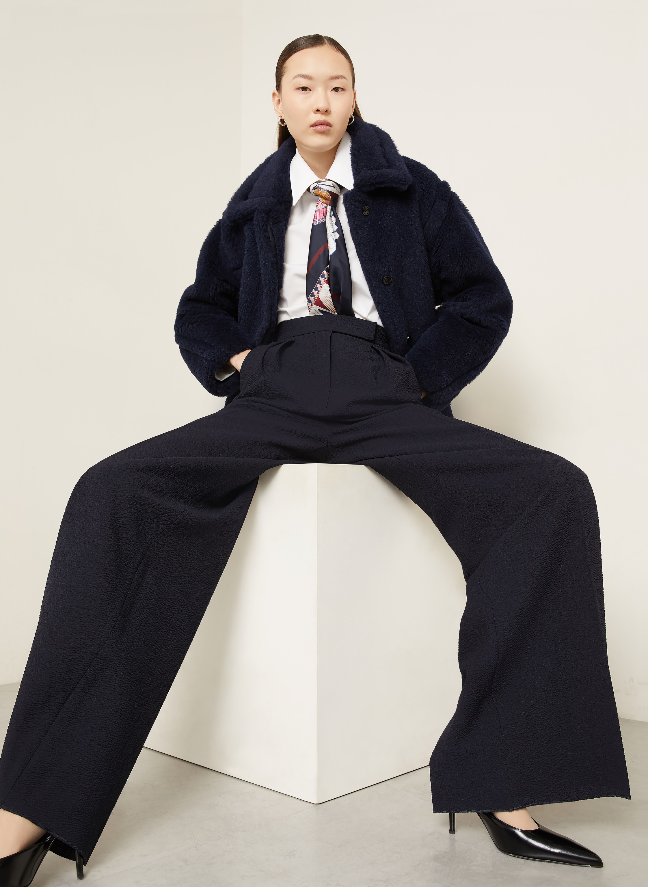 Thumbnail - Max Mara Teddyfell-Jacke Mxmfuggito Mit Alpaka blau