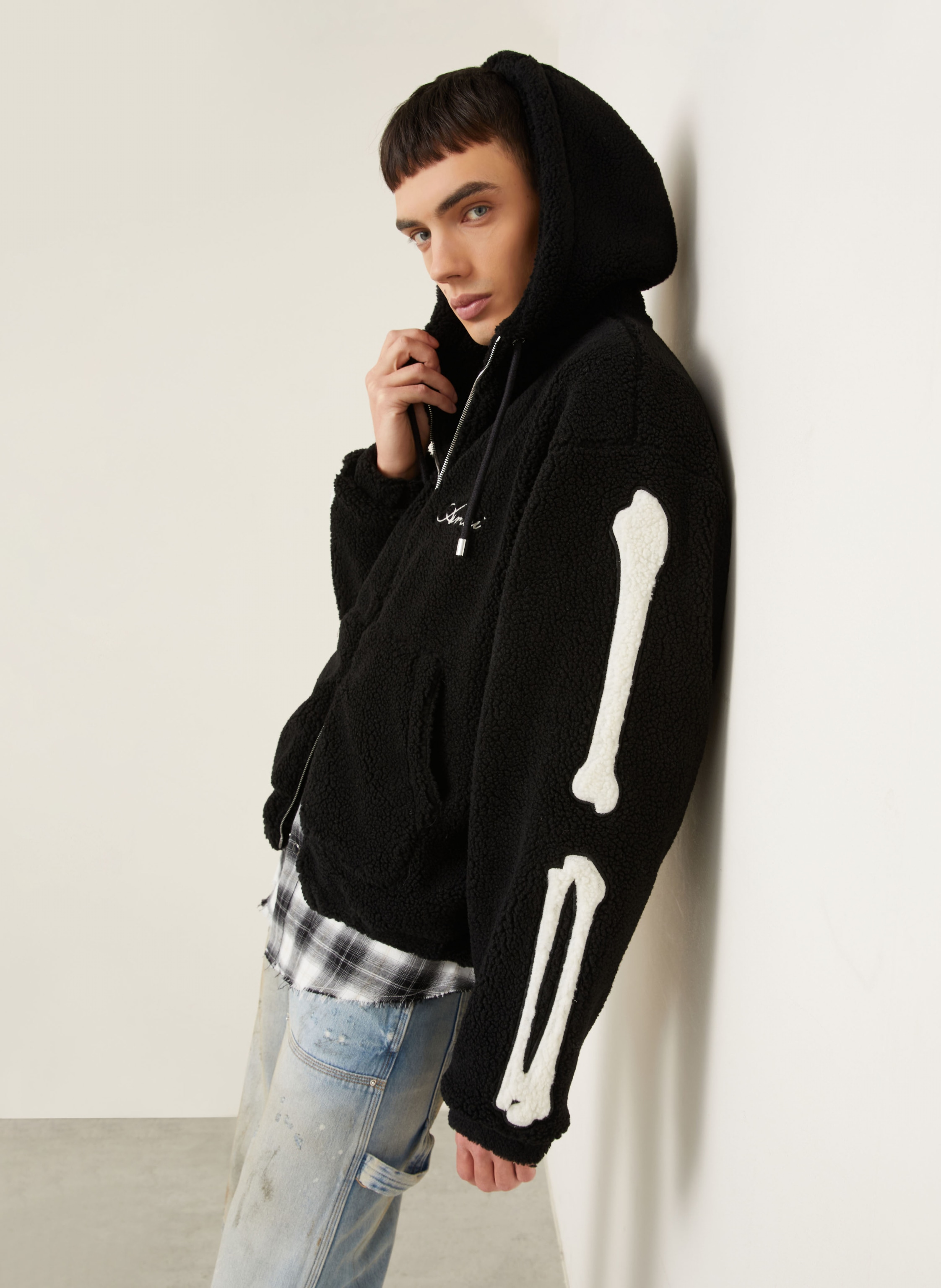 Thumbnail - Amiri Teddyfell-Jacke Bones schwarz