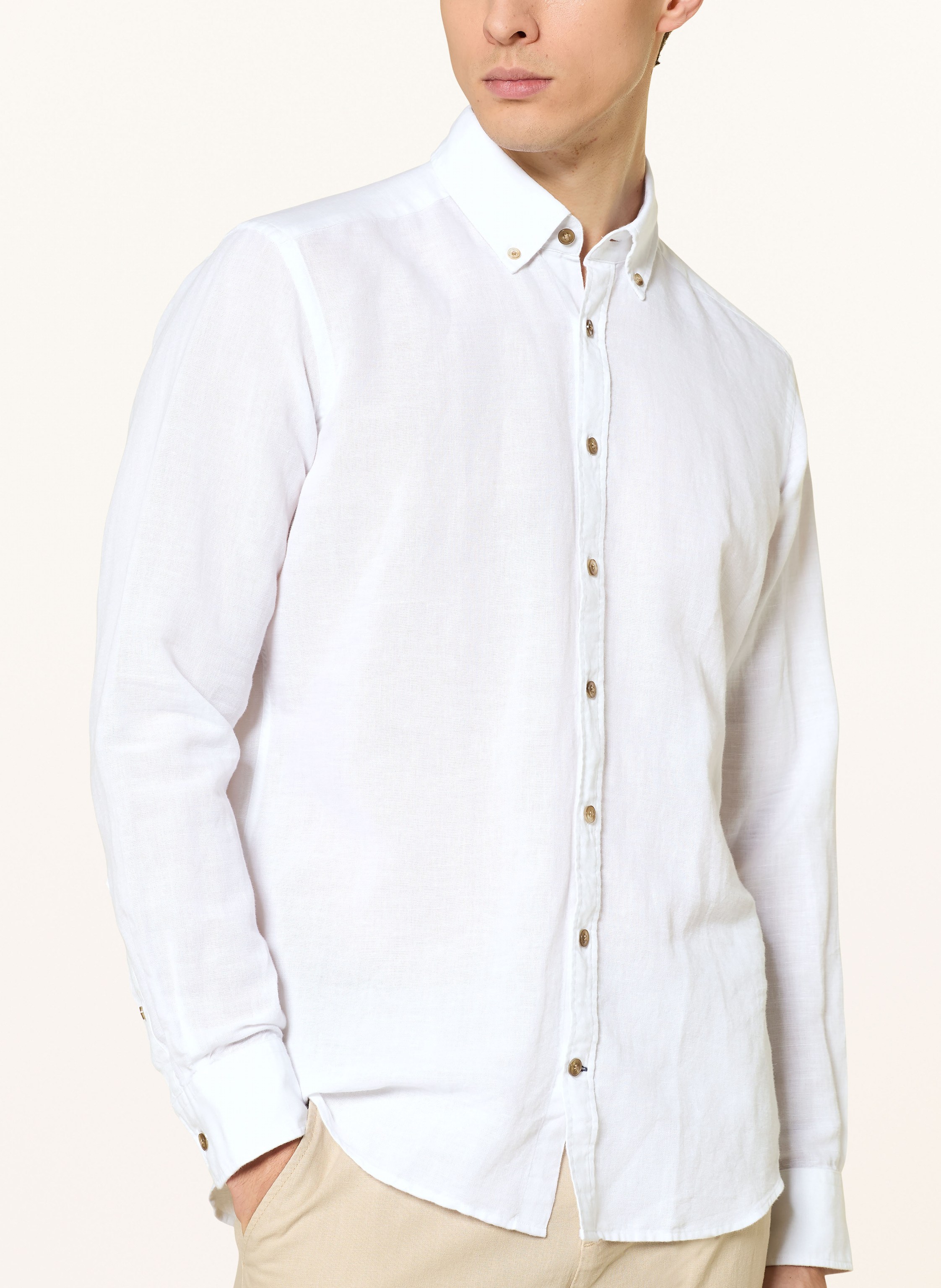 Thumbnail - Strokesman's Hemd Regular Fit Mit Leinen weiss