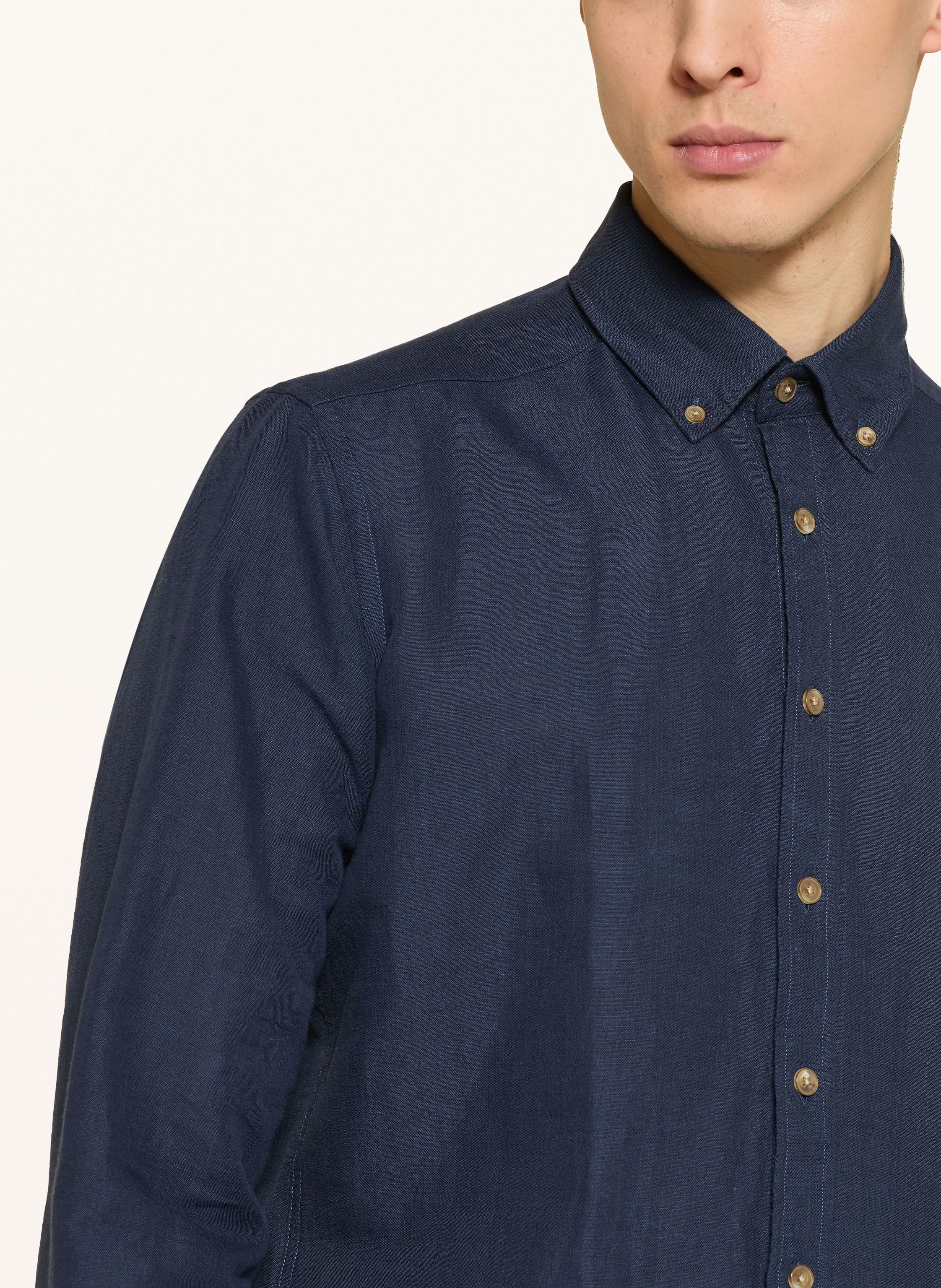 Thumbnail - Strokesman's Hemd Regular Fit Mit Leinen blau