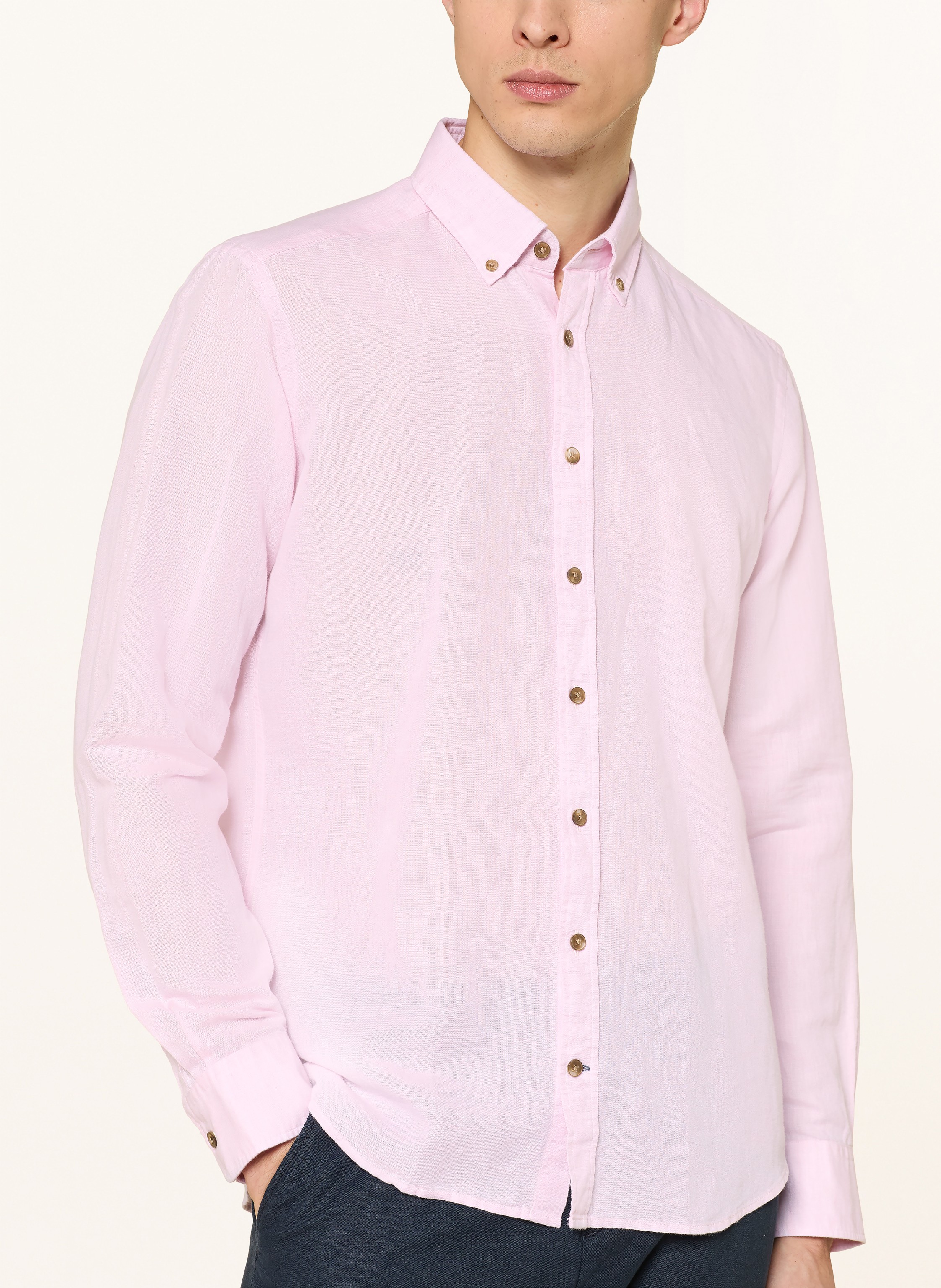 Thumbnail - Strokesman's Hemd Regular Fit Mit Leinen rosa