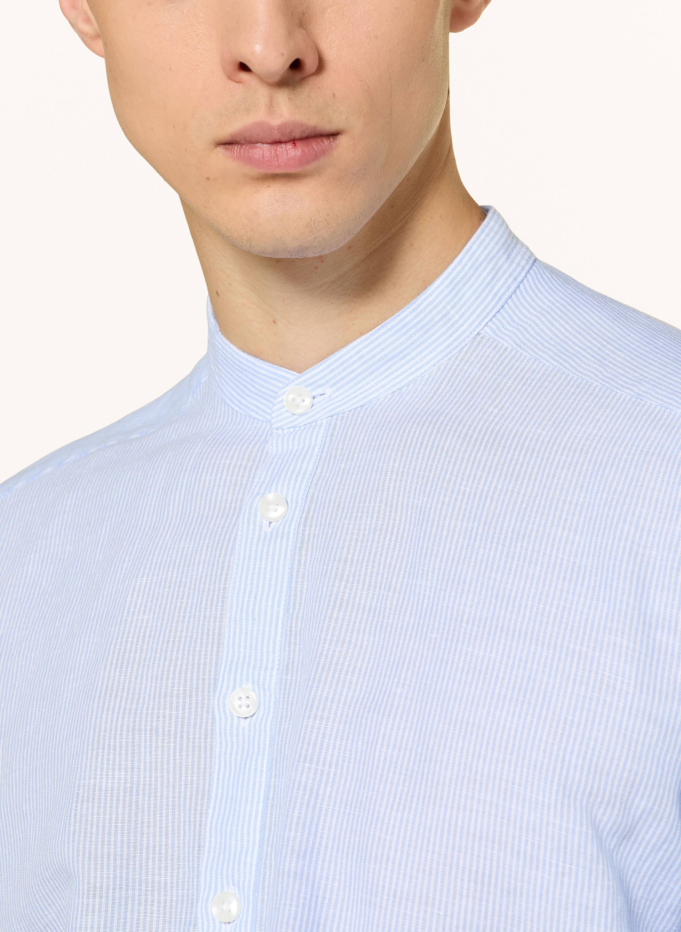 Thumbnail - Strokesman's Hemd Regular Fit Mit Leinen Und Stehkragen blau