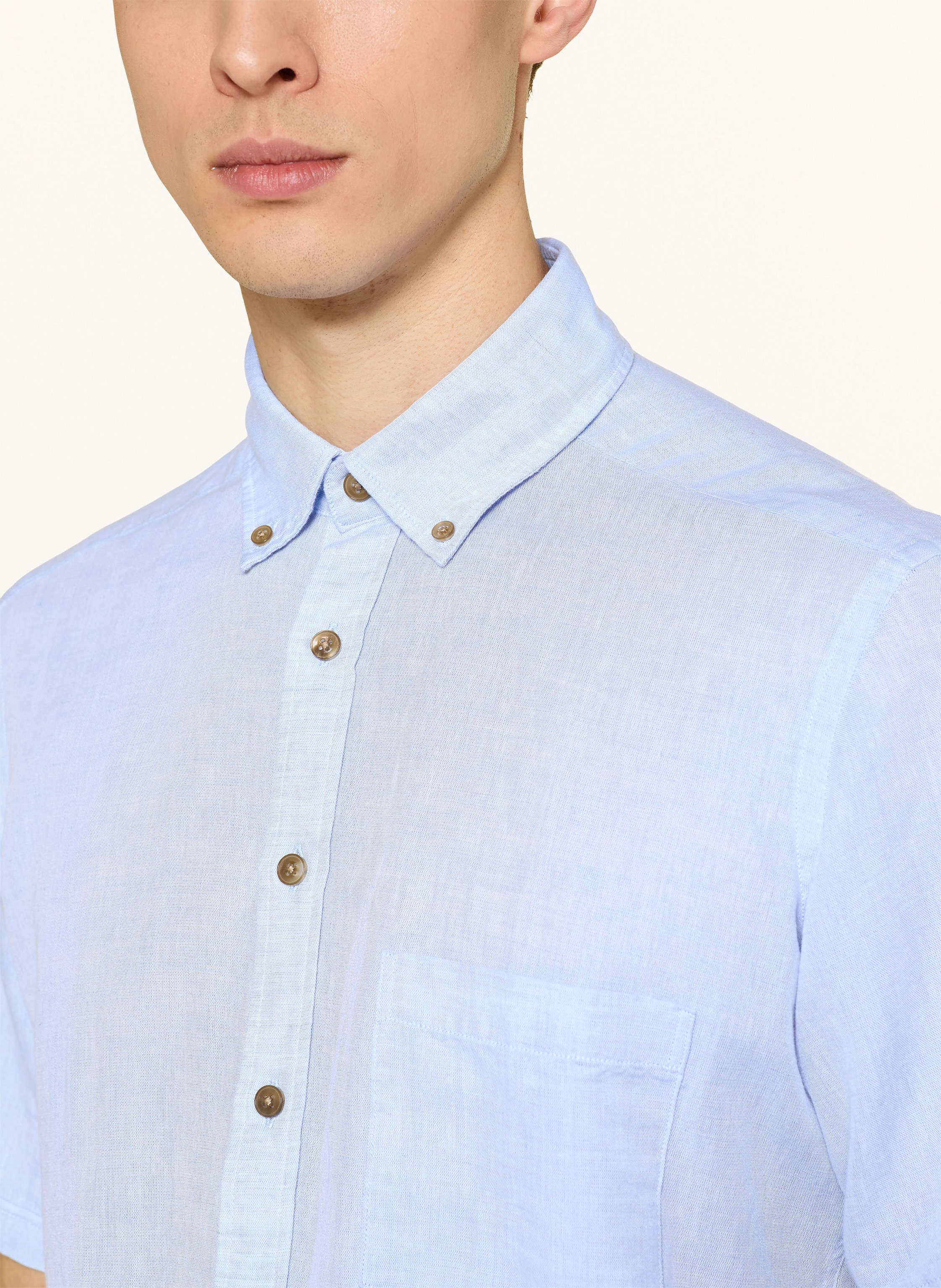 Thumbnail - Strokesman's Kurzarm-Hemd Comfort Fit Mit Leinen blau