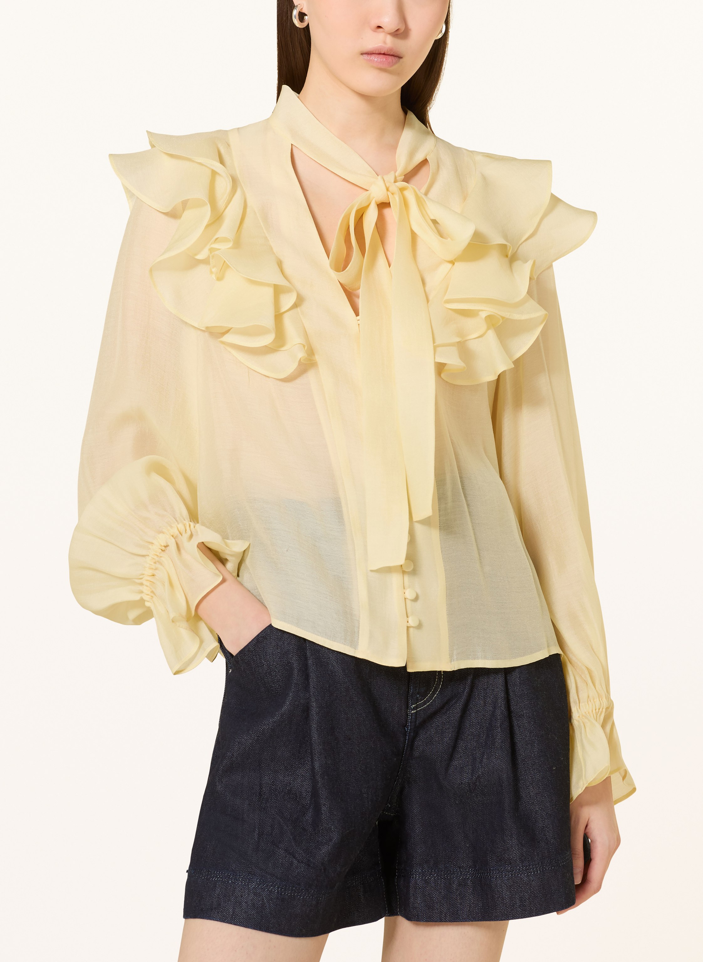 Thumbnail - Mrs & Hugs Schluppenbluse Mit Volants gelb