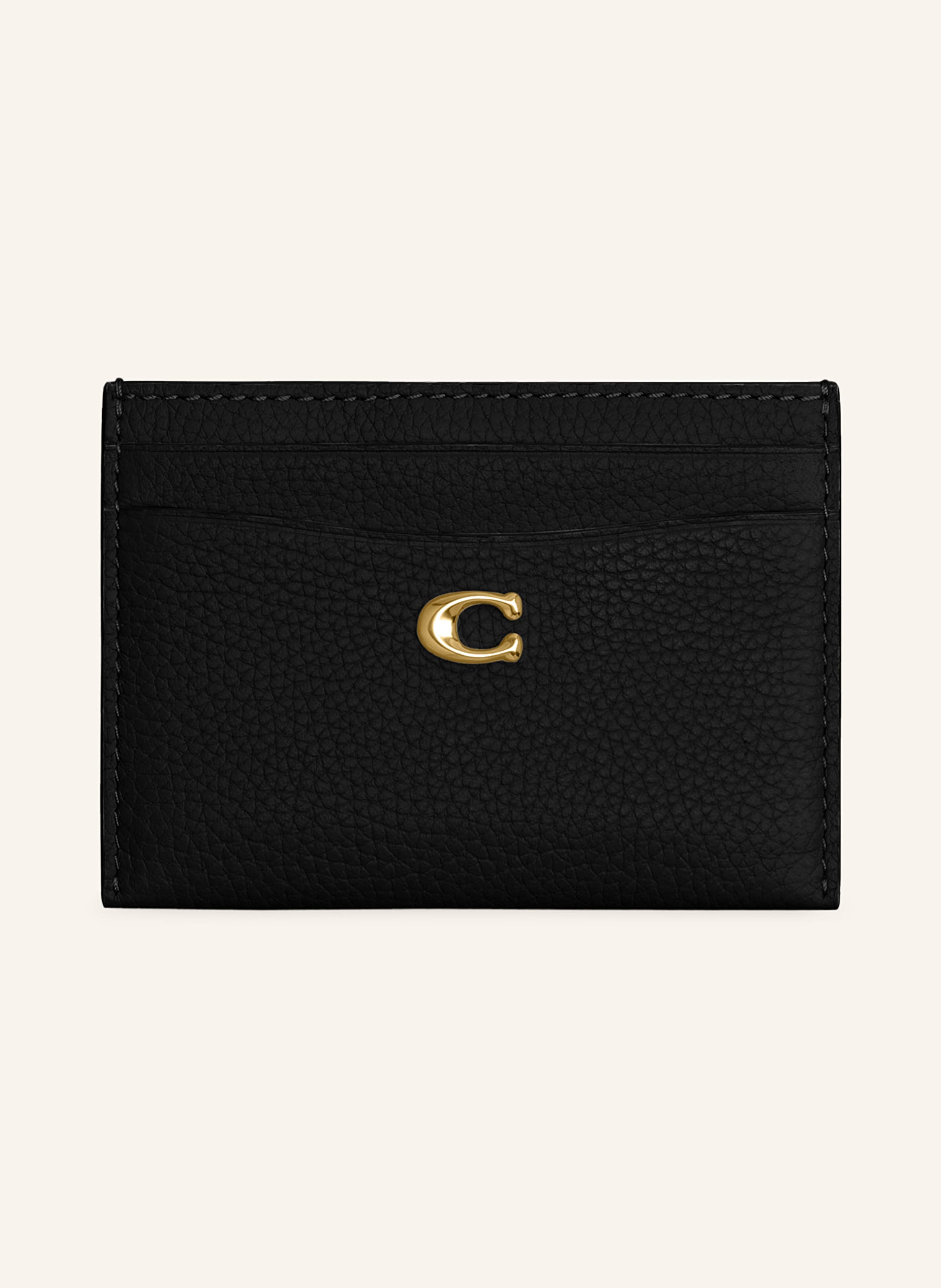 Coach Matte Optik. Label-Detail. Genarbtes Leder. Unifarben. Fünf Steckfächer in schwarz