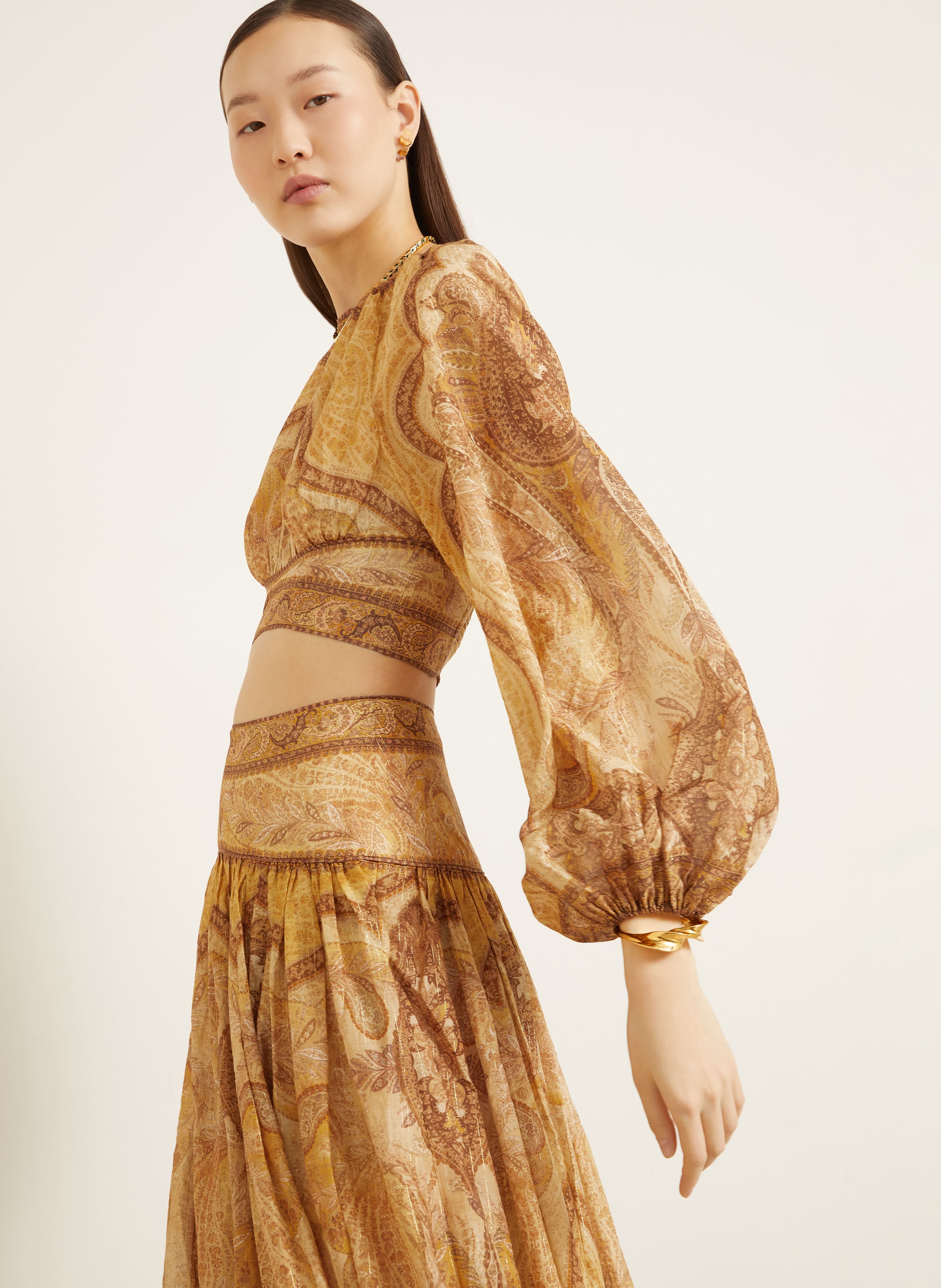 Thumbnail - Zimmermann Cropped-Blusenshirt Wanderlust Mit Glitzergarn gelb