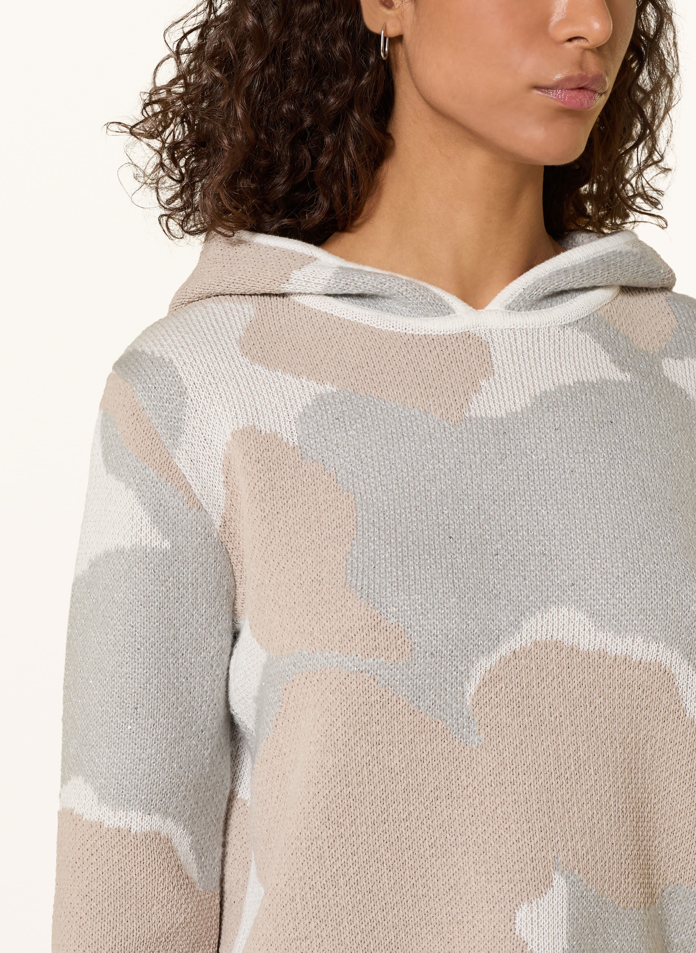 Thumbnail - Monari Strick-Hoodie Mit Glitzergarn beige