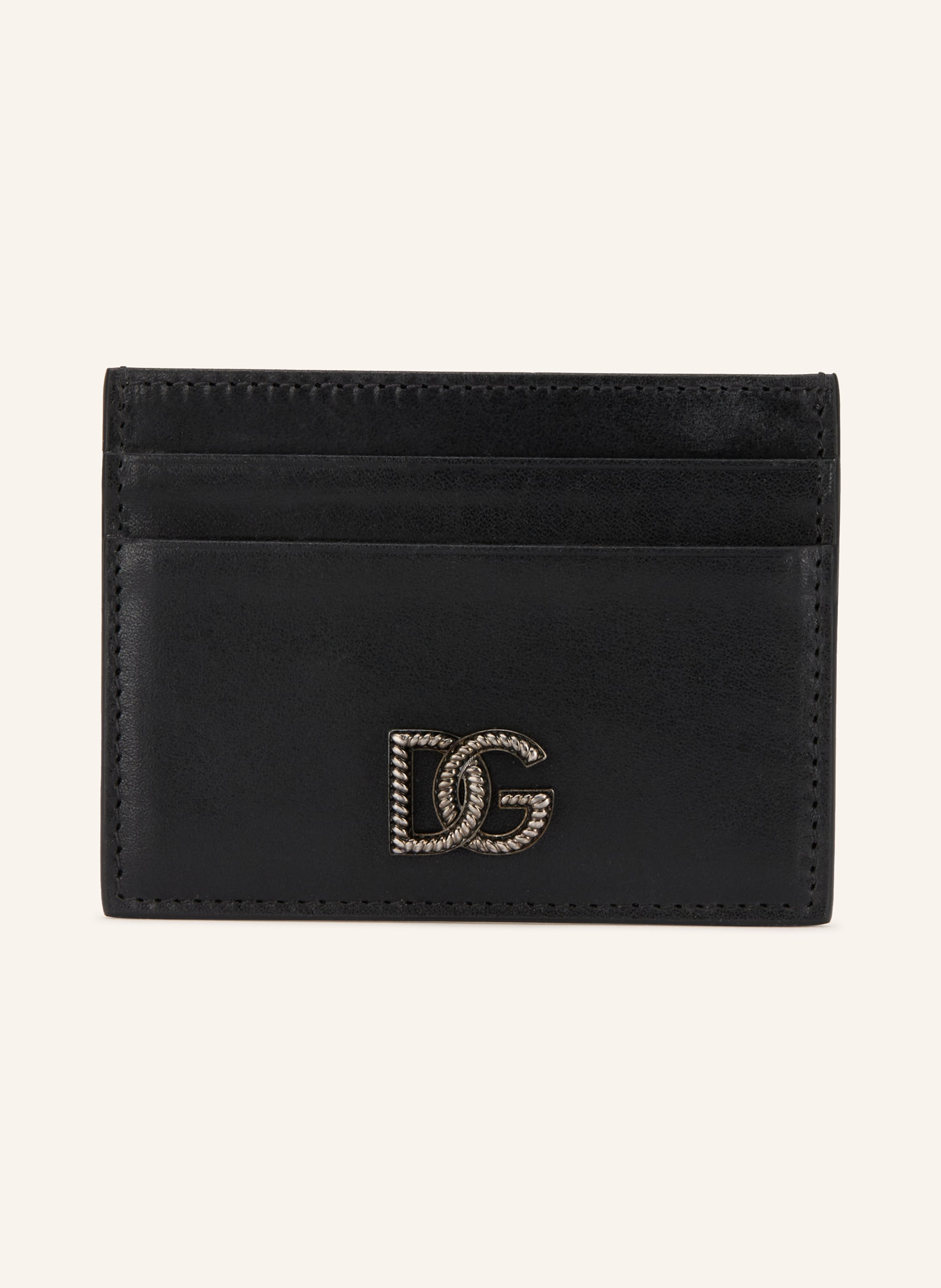 Dolce & Gabbana Ein Steckfach. Made in Italy. Label-Detail. Glattleder. Unifarben. Vier Kartenfächer in schwarz