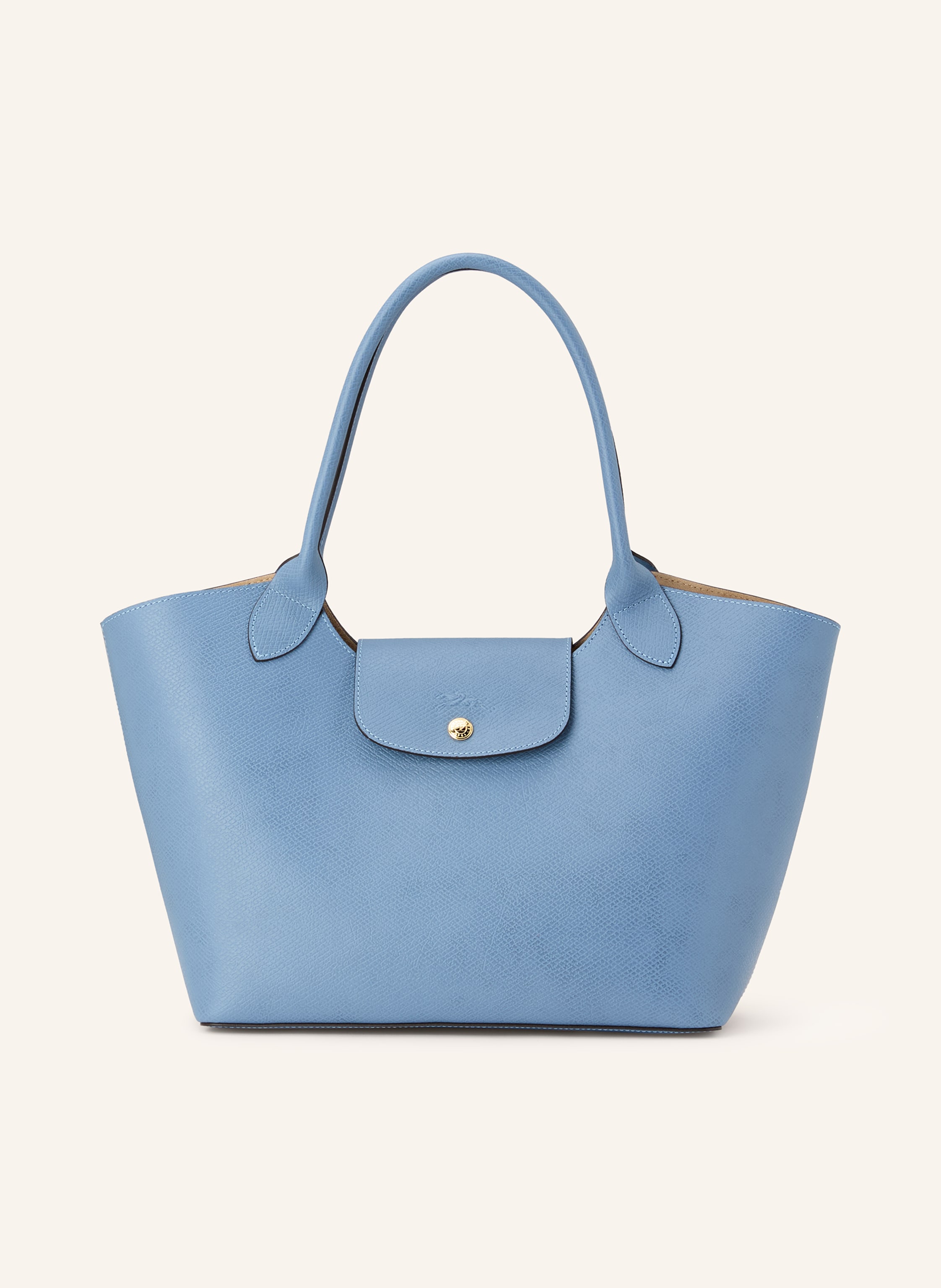 Longchamp Ein Steckfach. Innen ein Hauptfach. Zwei Tragegriffe. Verstärkter Taschenboden. Druckknopf. Label-Detail. Leder mit Reptilienprägung. Unifarben Large in blau