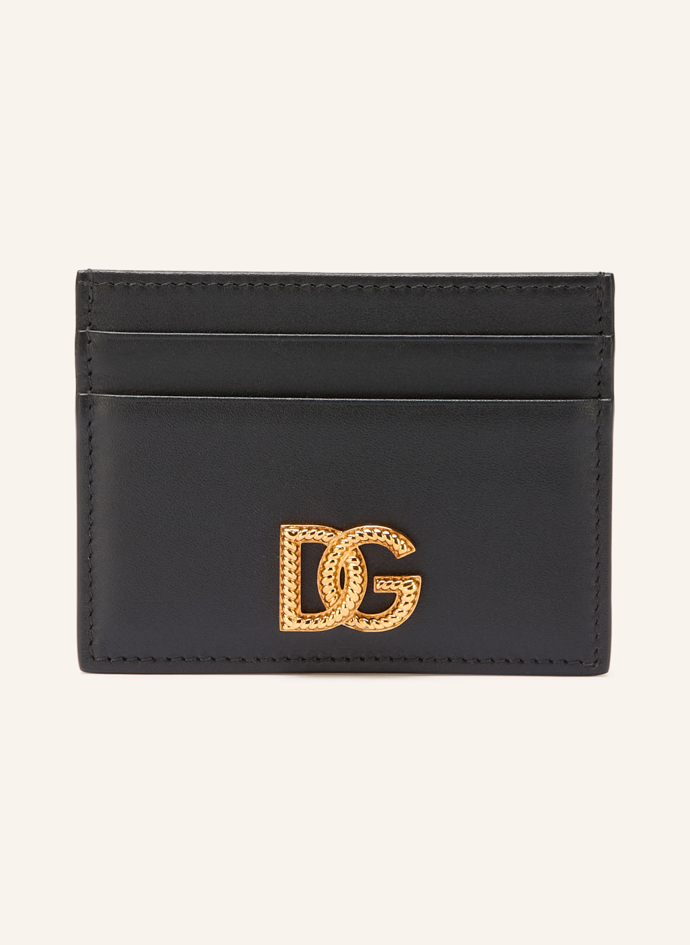 Dolce & Gabbana Made in Italy. Label-Detail. Glattleder. Unifarben. Fünf Kartenfächer in schwarz