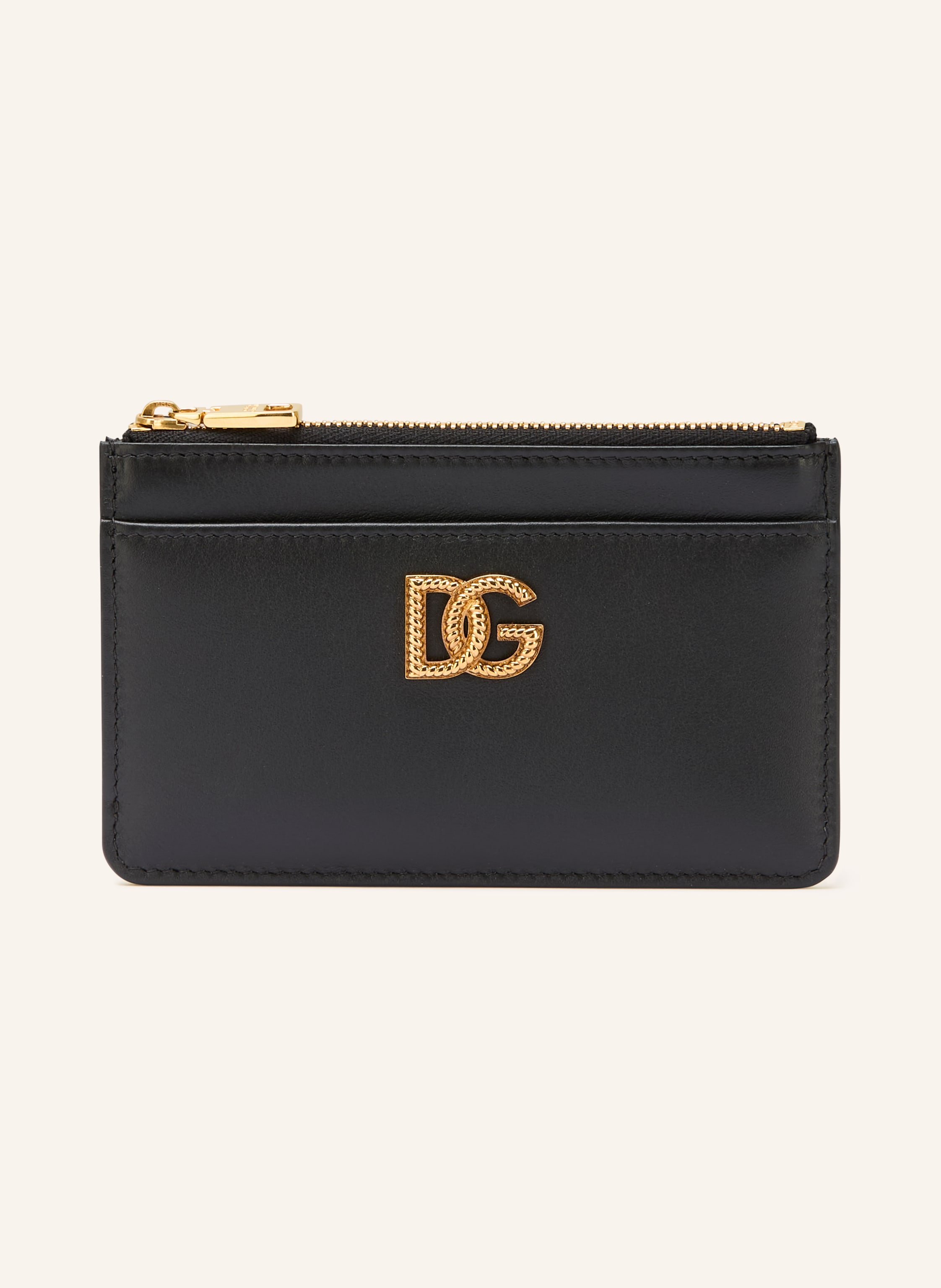 Dolce & Gabbana Zwei Steckfächer. Münzfach mit Reißverschluss. Made in Italy. Label-Detail. Glattleder. Unifarben. Fünf Kartenfächer in schwarz