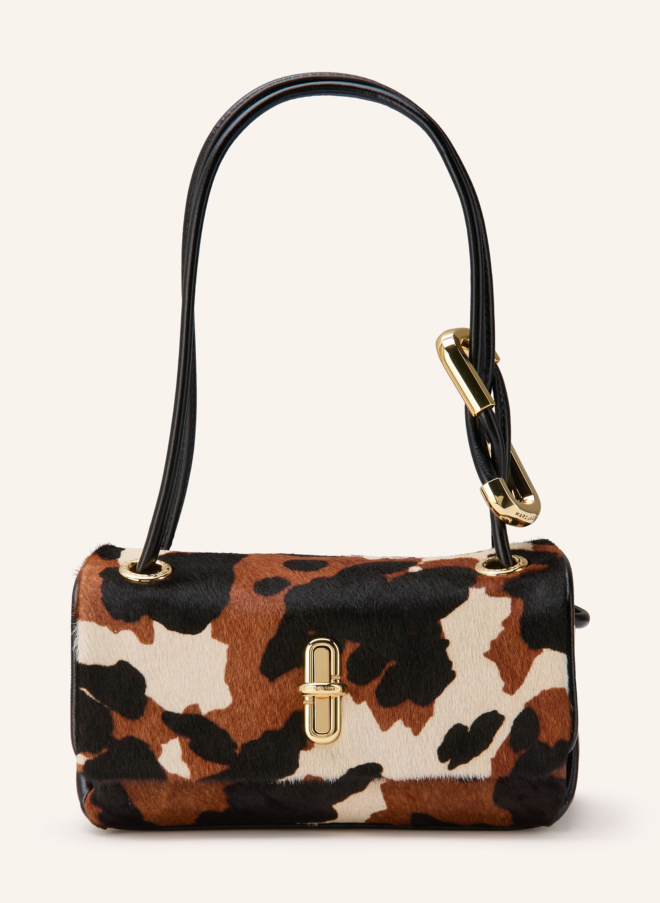 Marc Jacobs Ein Innenfach mit Reißverschluss. Innen ein Hauptfach. Zwei Tragegriffe. Verstärkter Taschenboden. Drehverschluss. Label-Wording. Leder. Animal-Muster. Ponyfell-Optik. Dekoratives Detail an den Trageg Mini in schwarz / dunkelbraun / beige