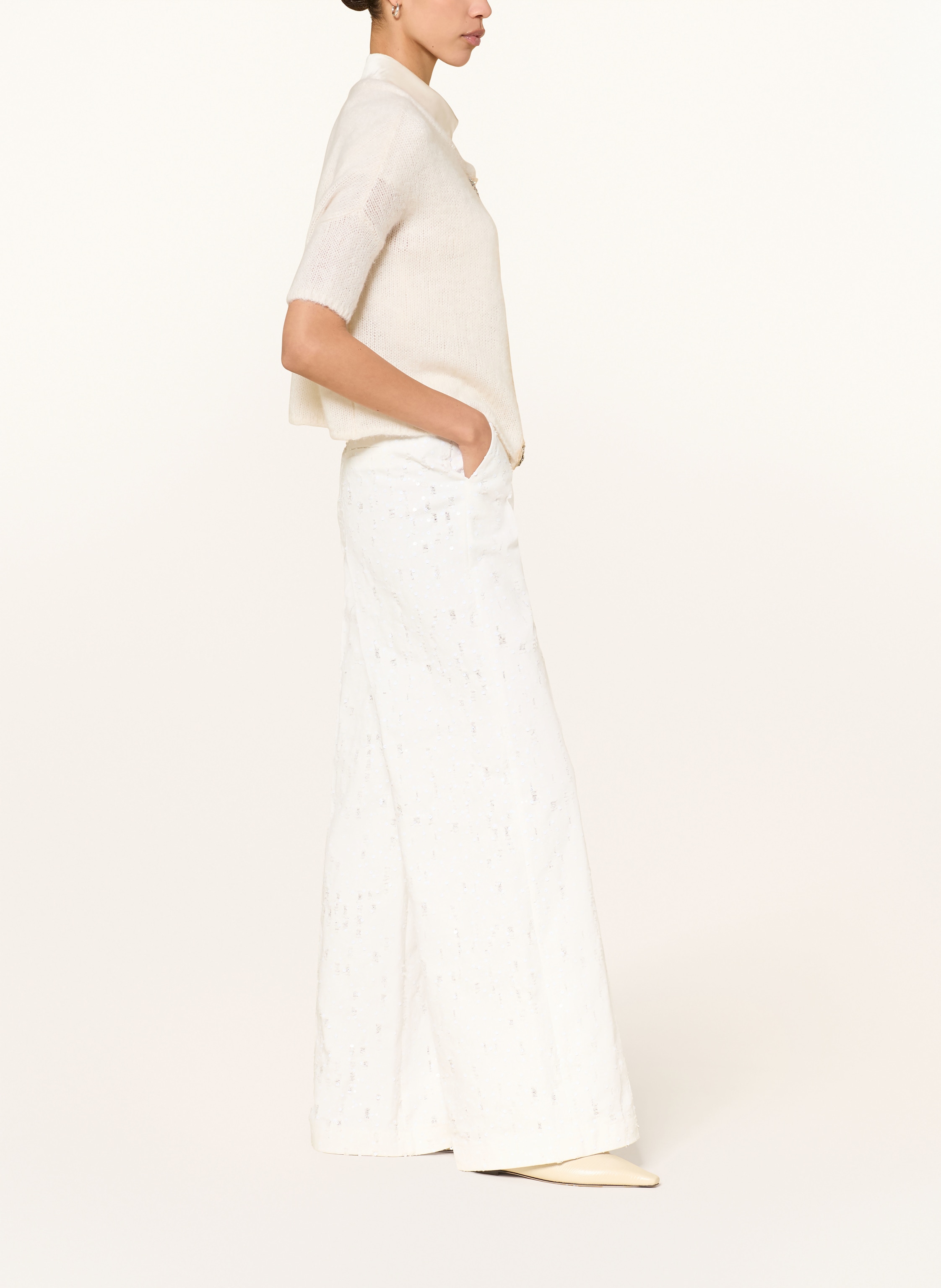 Thumbnail - Luisa Cerano Wide Leg Jeans Mit Pailletten weiss