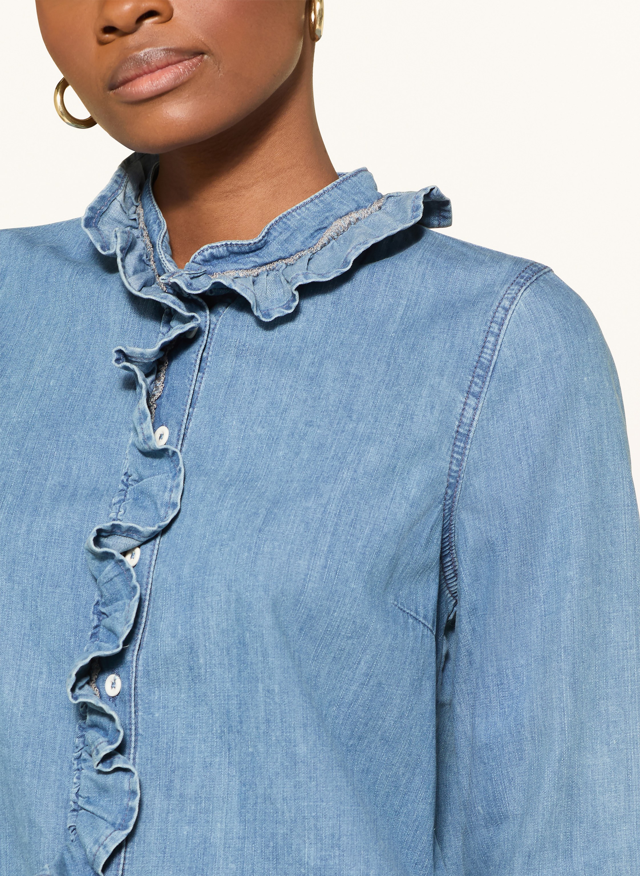 Thumbnail - More & More Jeansbluse Mit Rüschen blau