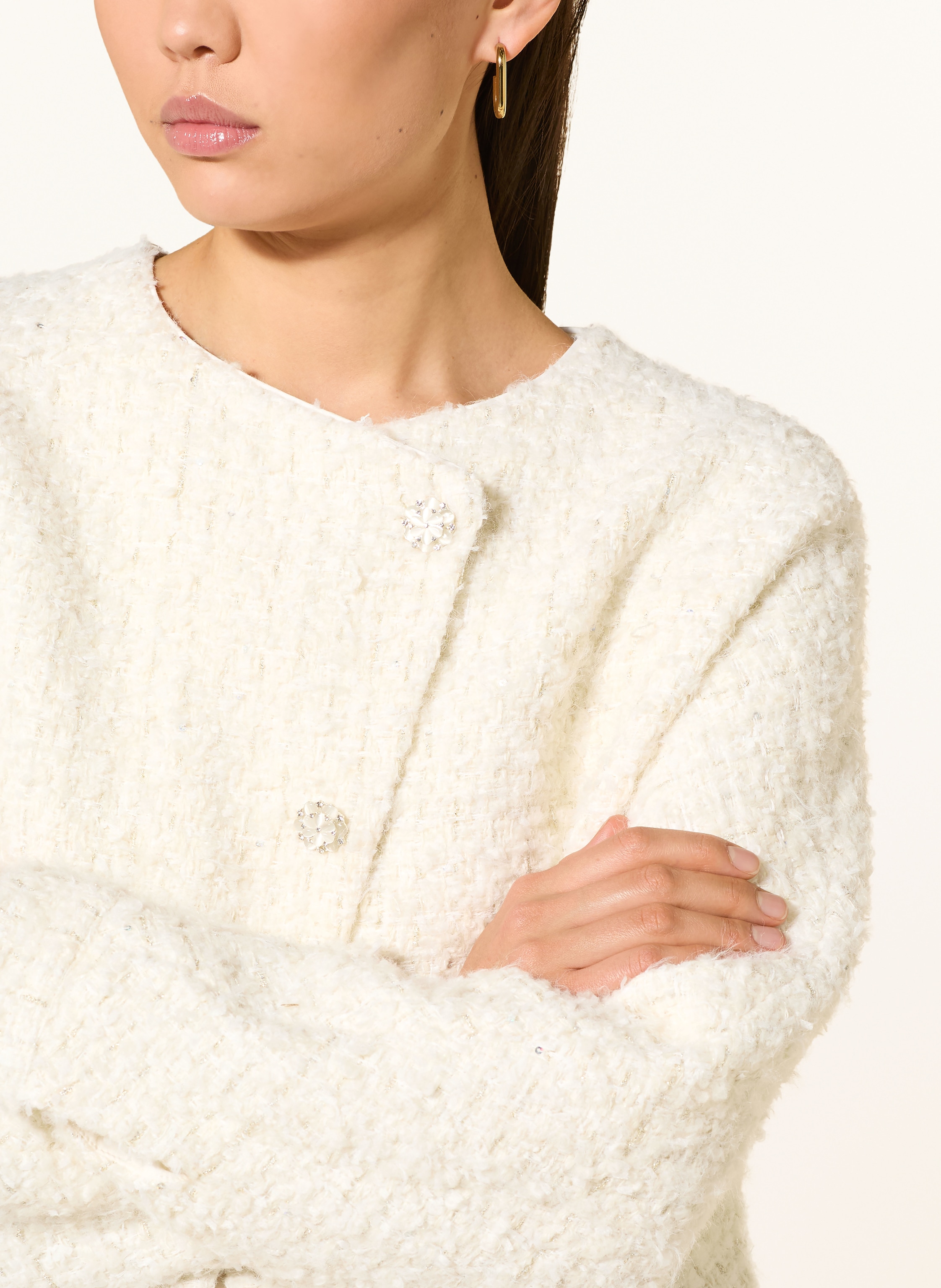 Thumbnail - Rich & Royal Bouclé-Jacke Mit Glitzergarn Und Schmucksteinen weiss