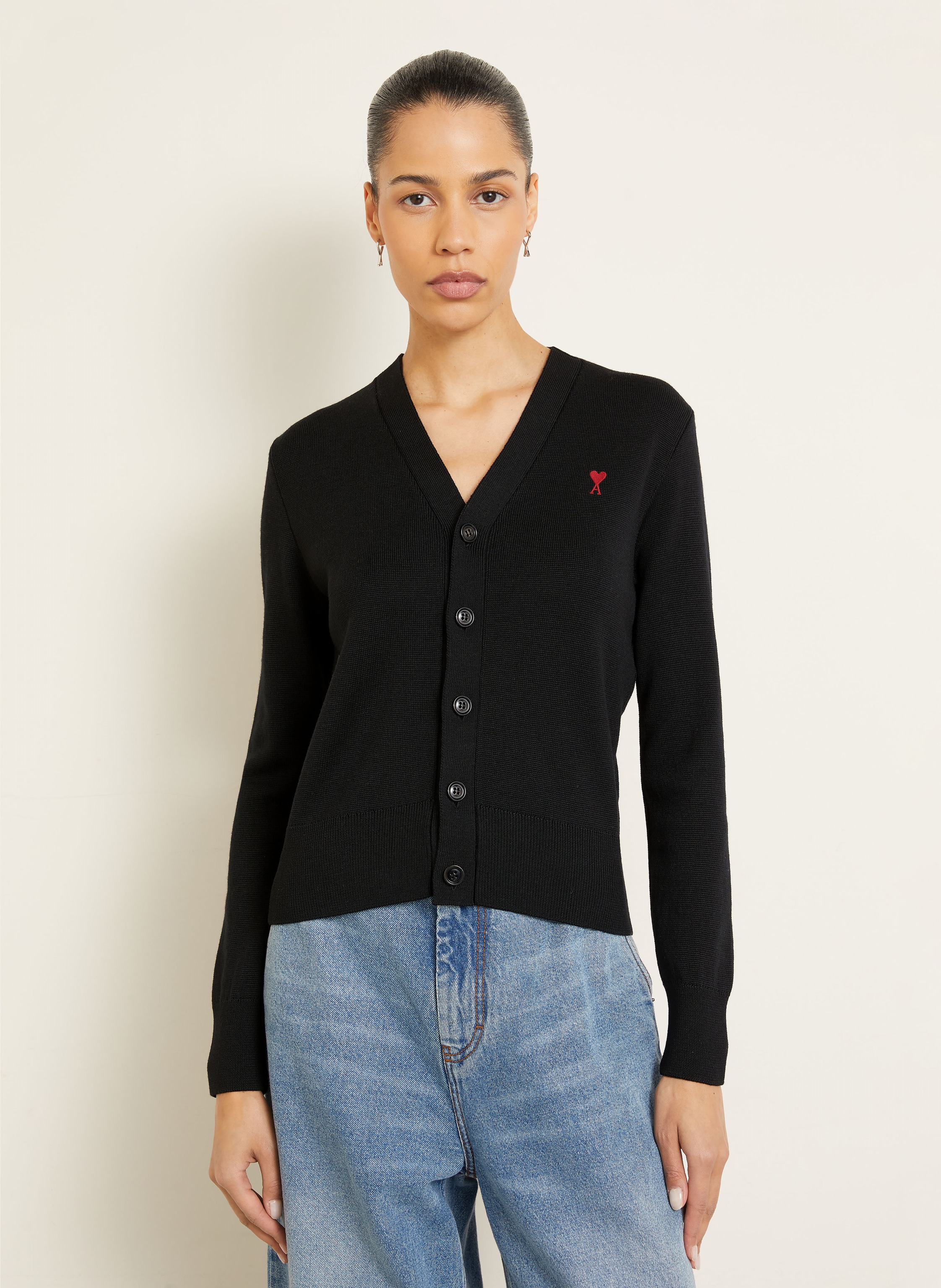 Thumbnail - Ami Paris Strickjacke Aus Merinowolle schwarz