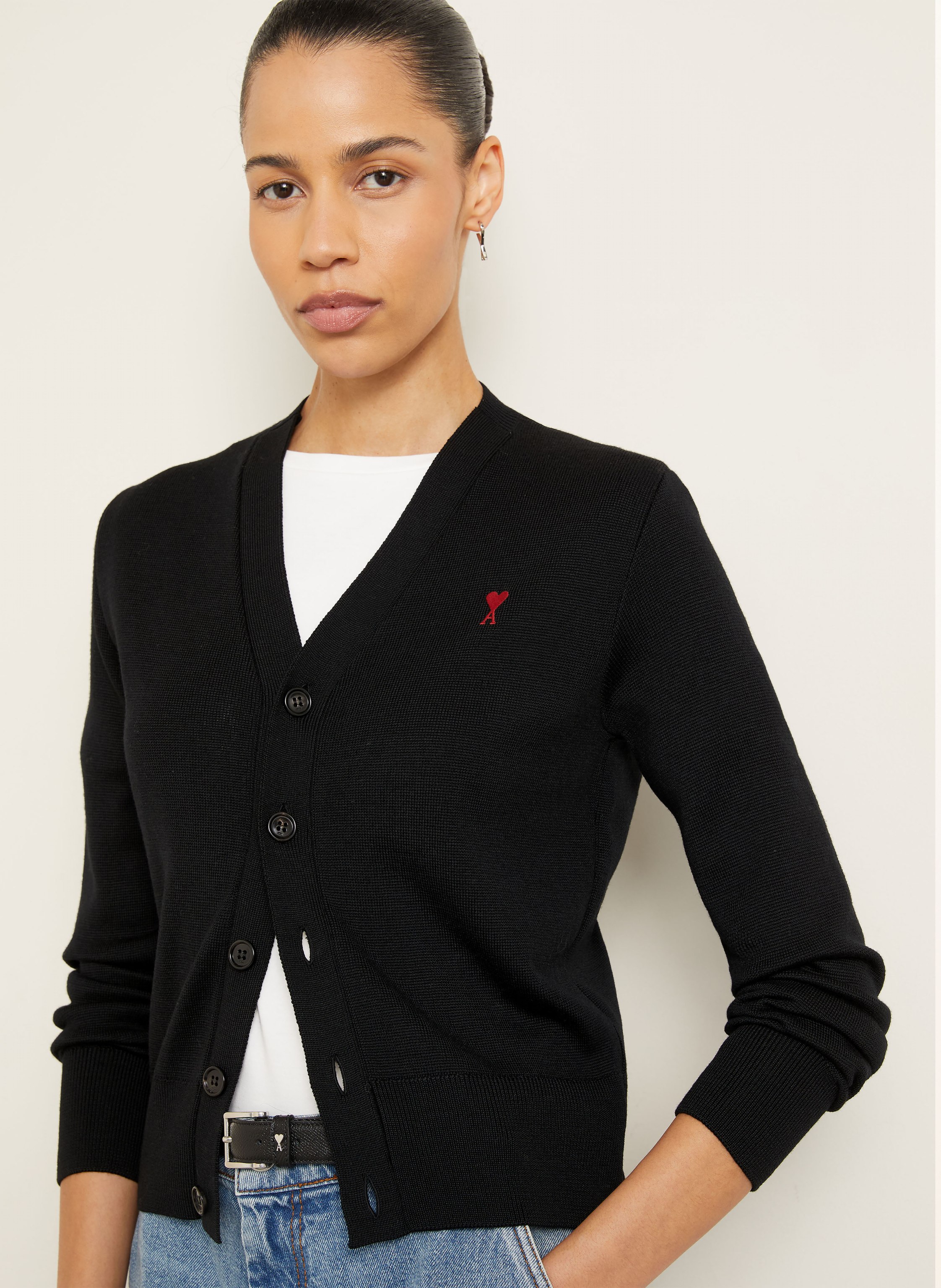 Thumbnail - Ami Paris Strickjacke Aus Merinowolle schwarz