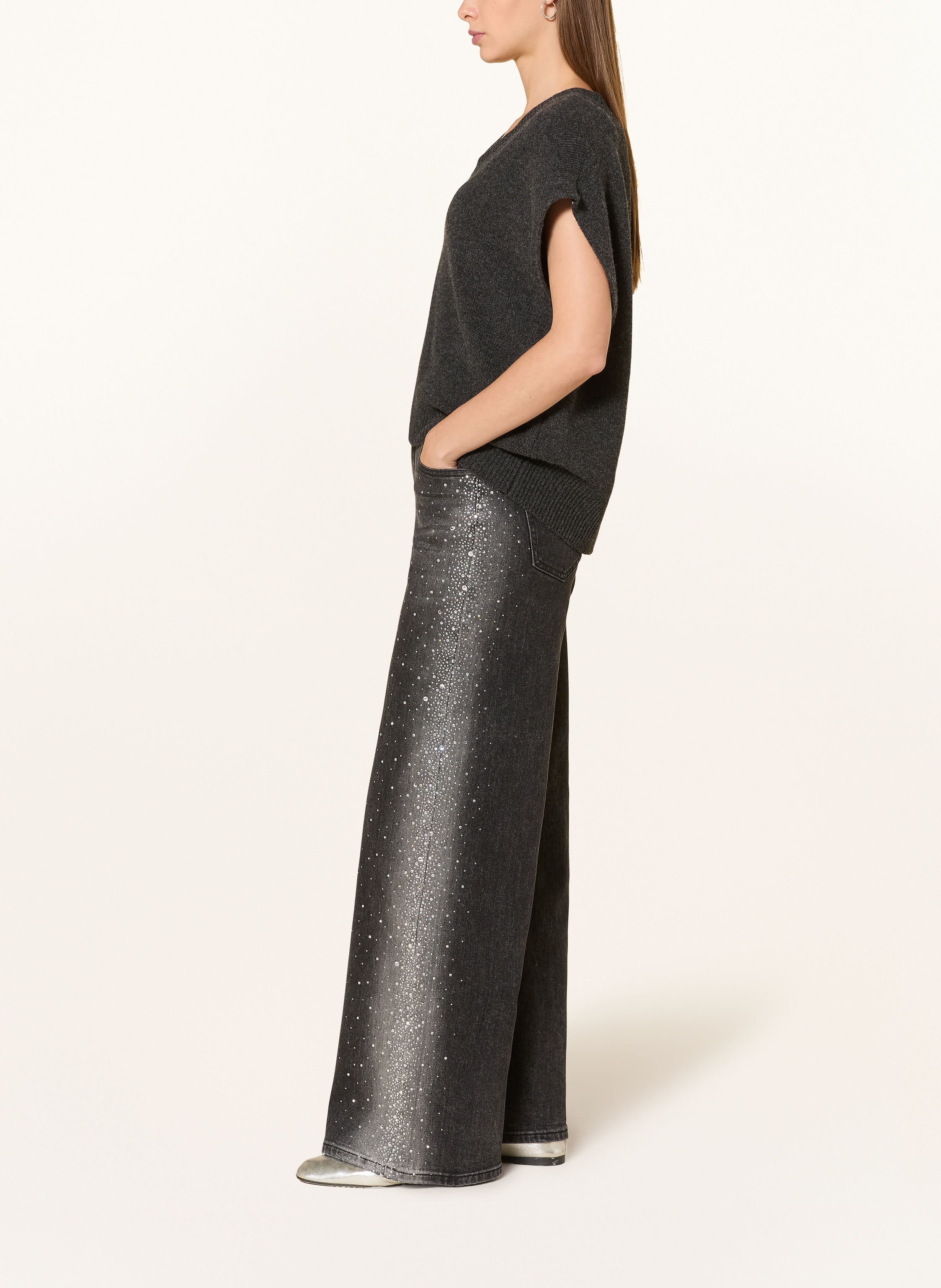 Thumbnail - Miss Goodlife Wide Leg Jeans Mit Schmucksteinen grau