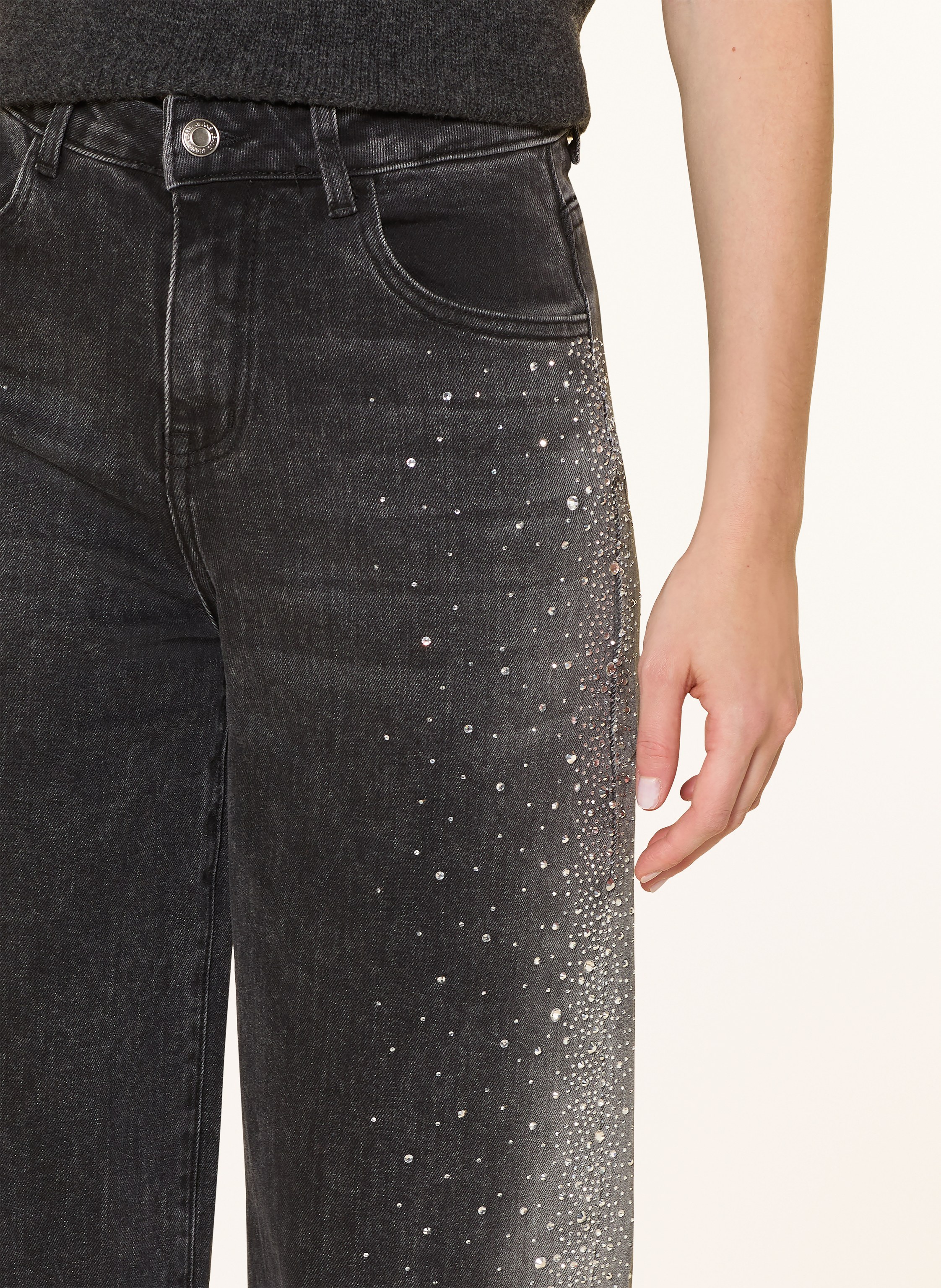 Thumbnail - Miss Goodlife Wide Leg Jeans Mit Schmucksteinen grau