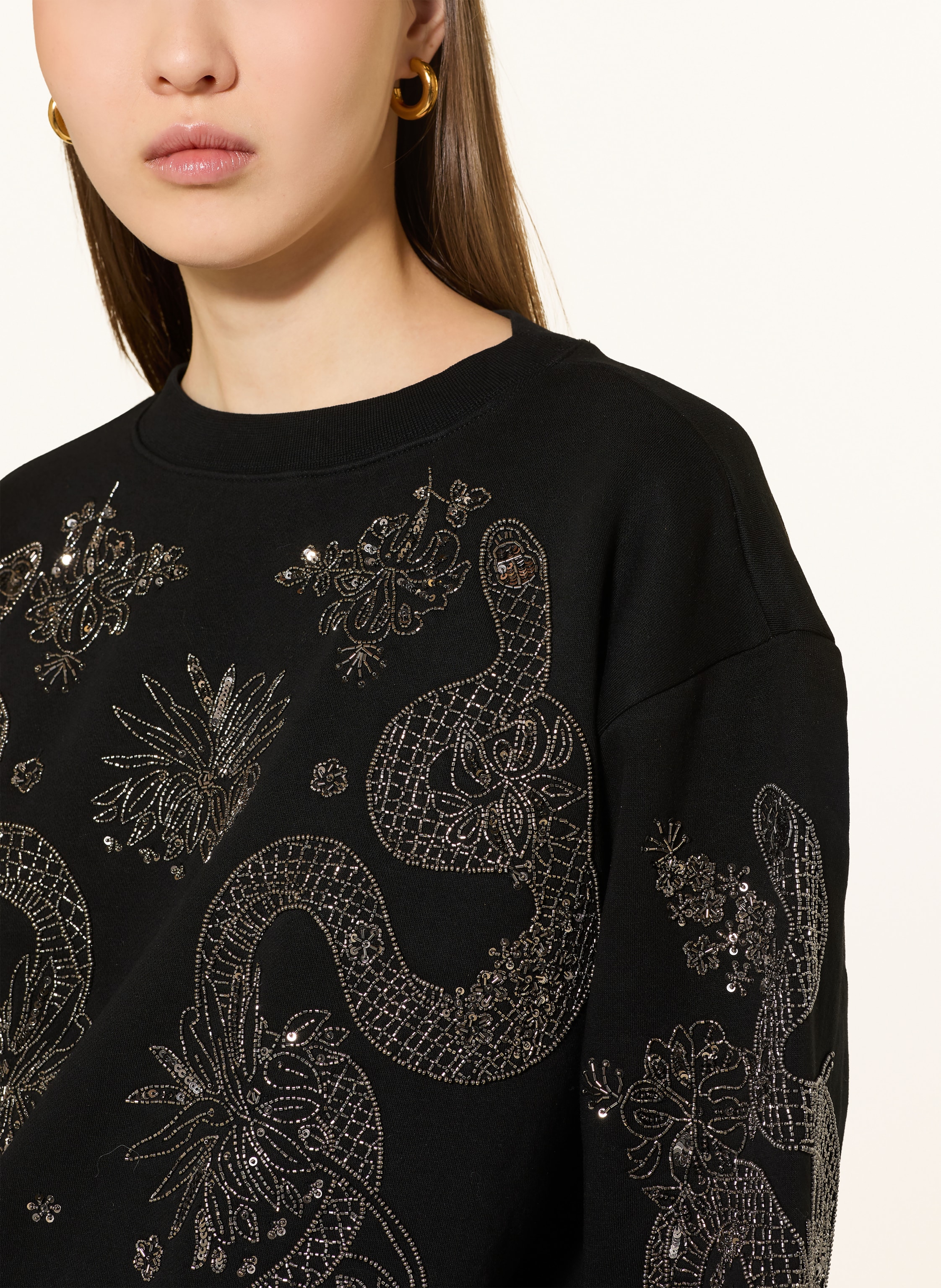 Thumbnail - Allsaints Sweatshirt Cecile Pippa Mit Schmuckperlen Und Pailletten schwarz