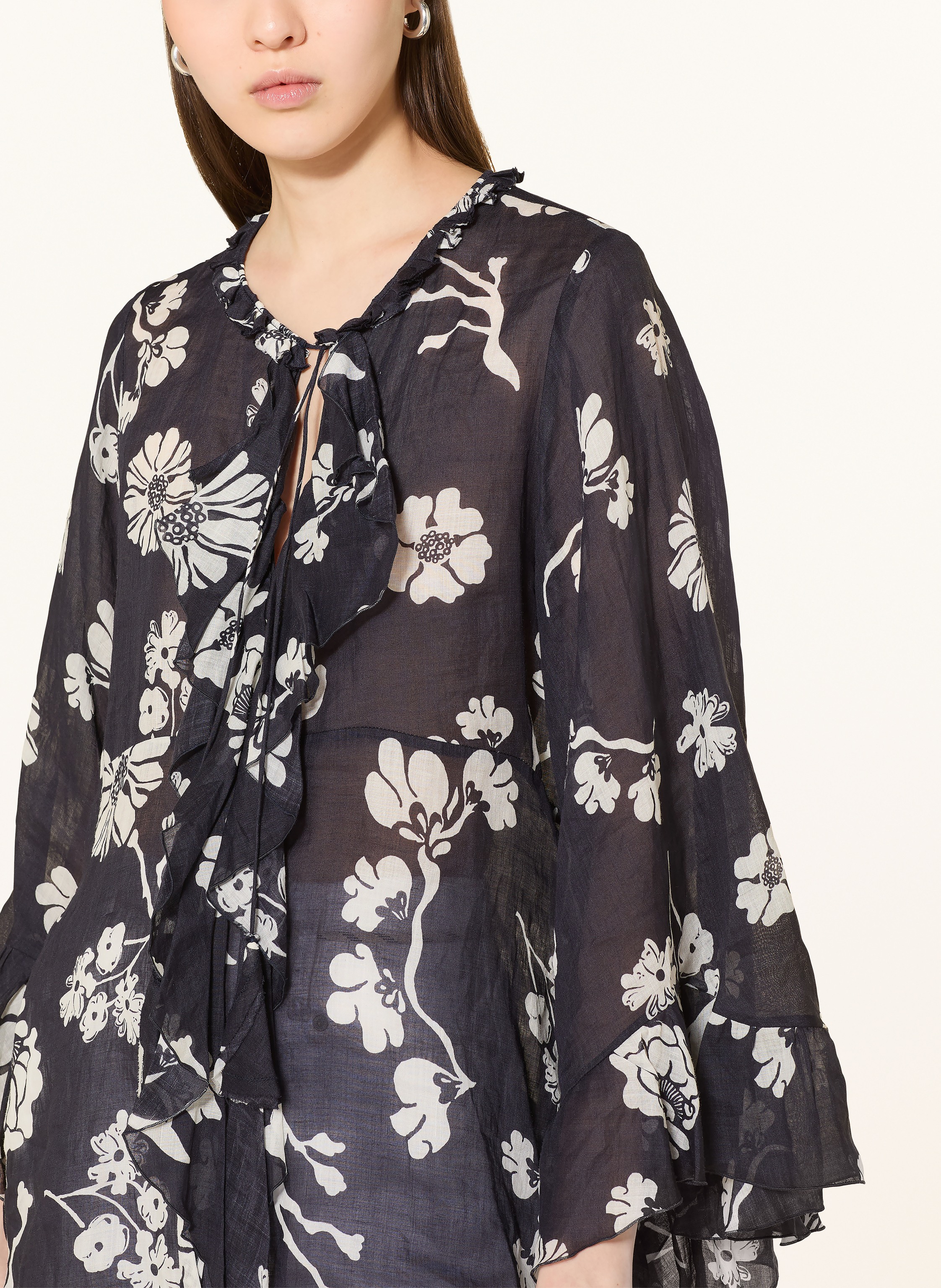 Thumbnail - Dorothee Schumacher Blusenshirt Floral Daydream Mit 3/4-Arm Und Volants blau