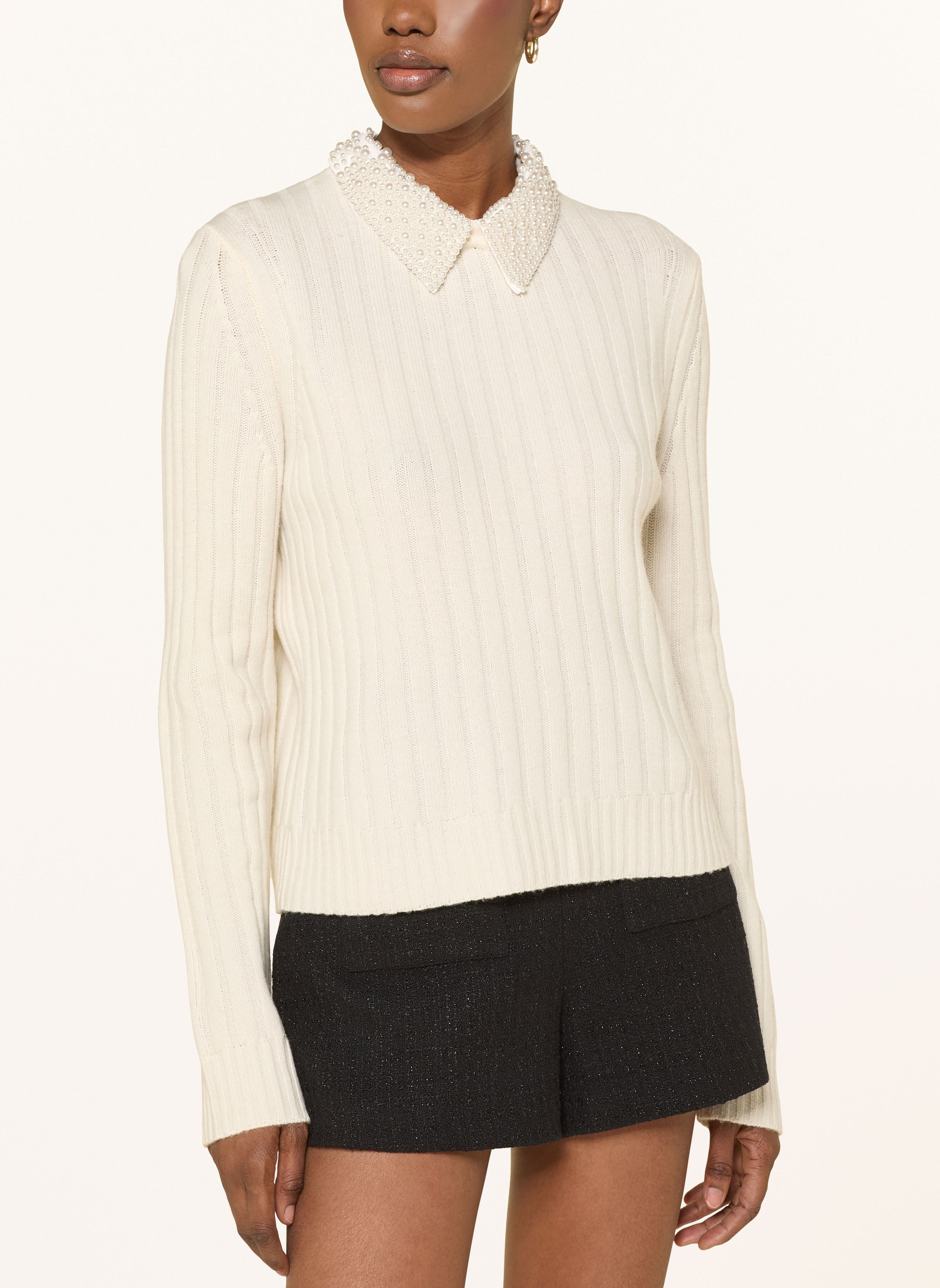 Thumbnail - Maje Pullover Mit Abnehmbarem Kragen Und Schmuckperlen weiss