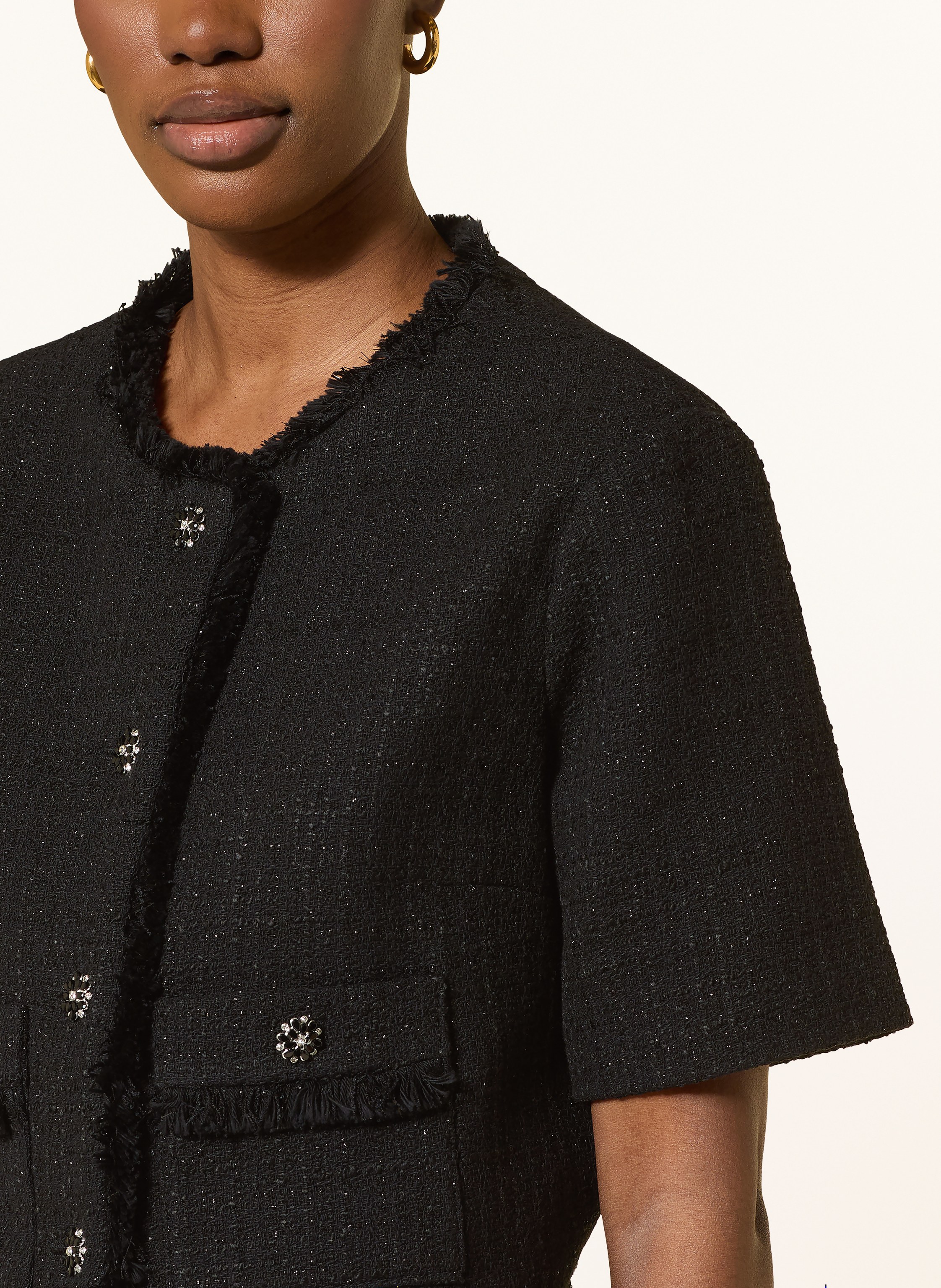 Thumbnail - Maje Bouclé-Jacke Mit Schmucksteinen Und Glitzergarn schwarz