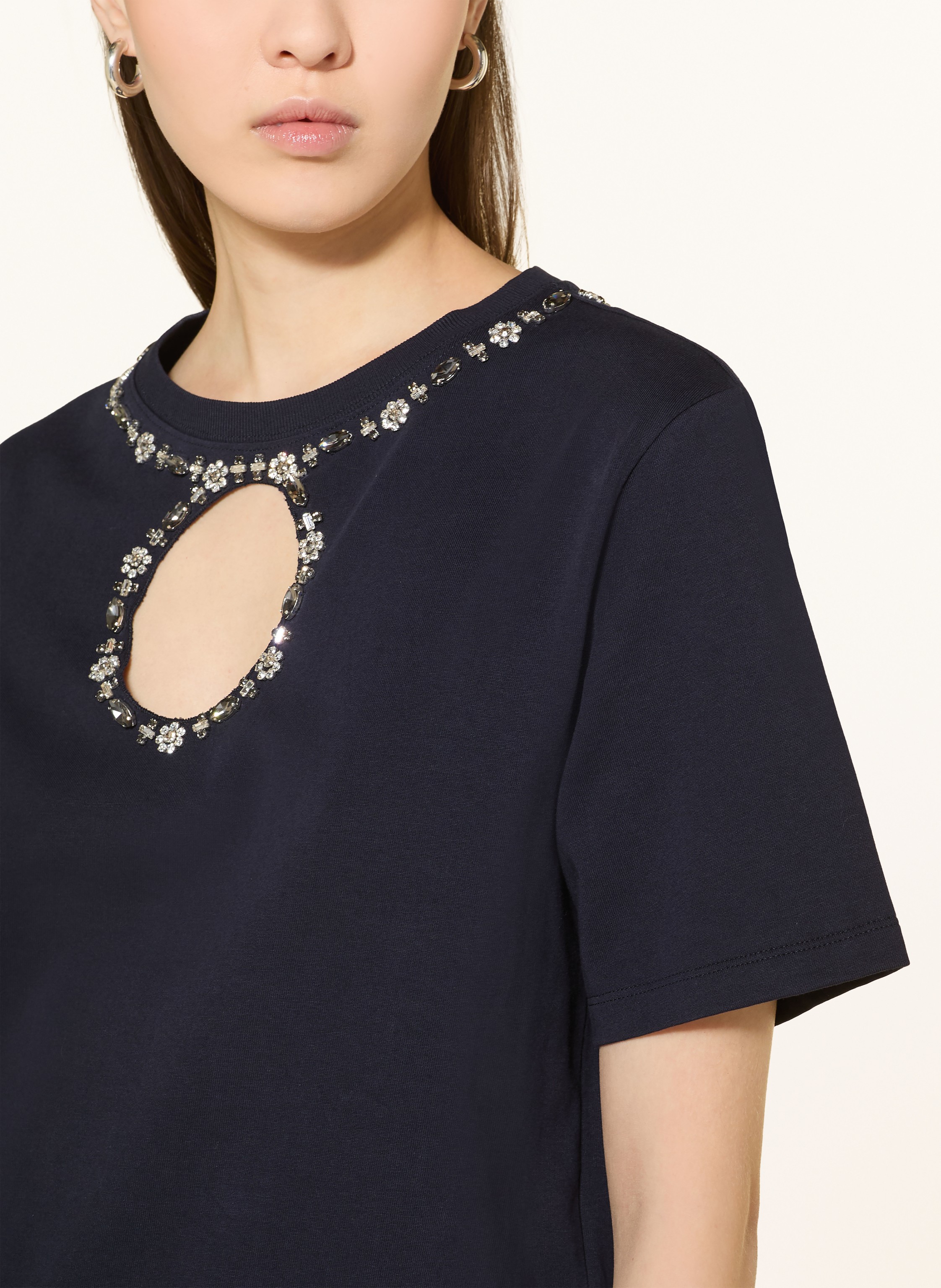 Thumbnail - Sandro T-Shirt Mit Schmucksteinen Und Cut-Out blau