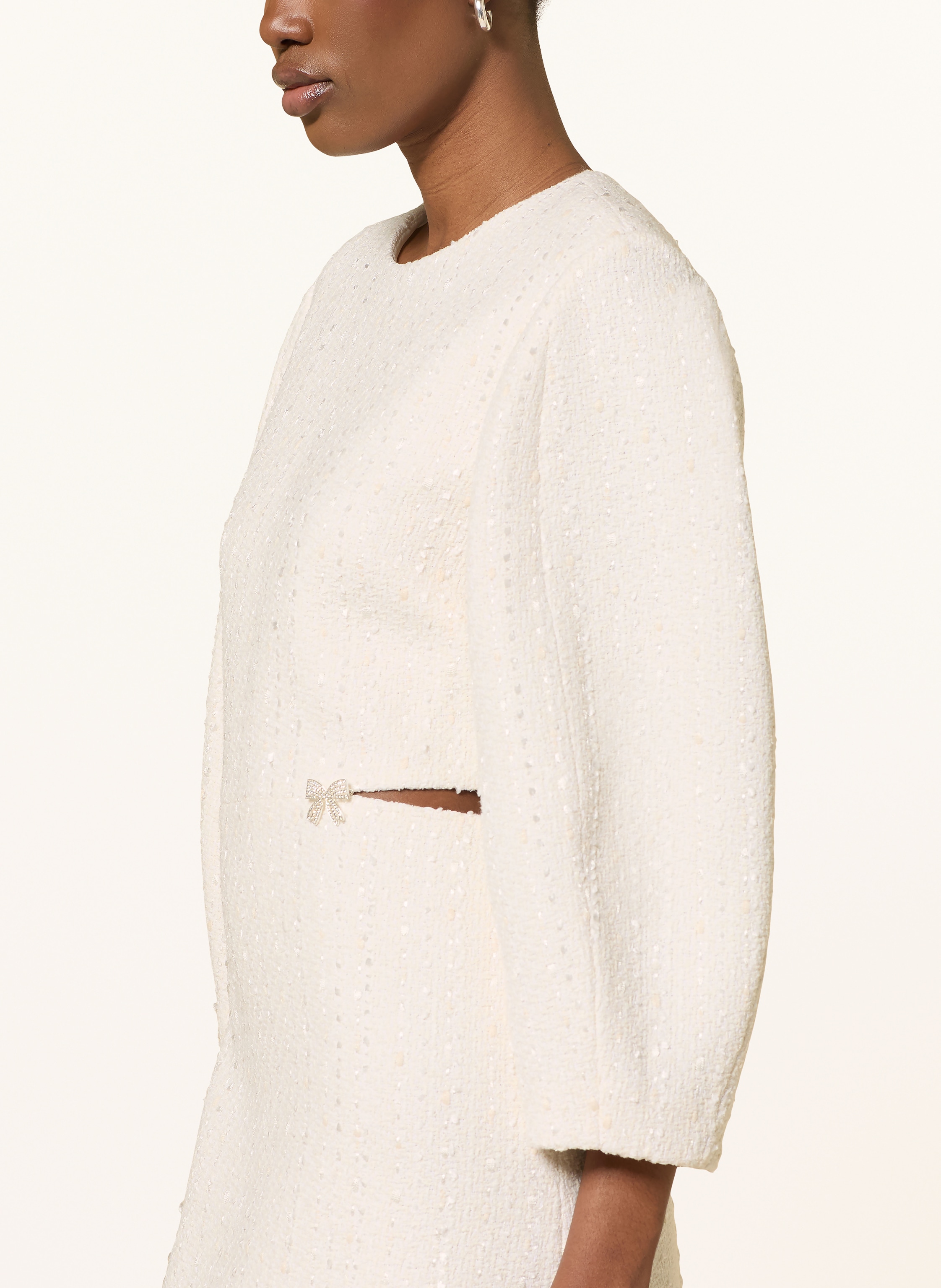 Thumbnail - Maje Tweed-Kleid Mit 3/4-Arm Und Cut-Outs weiss