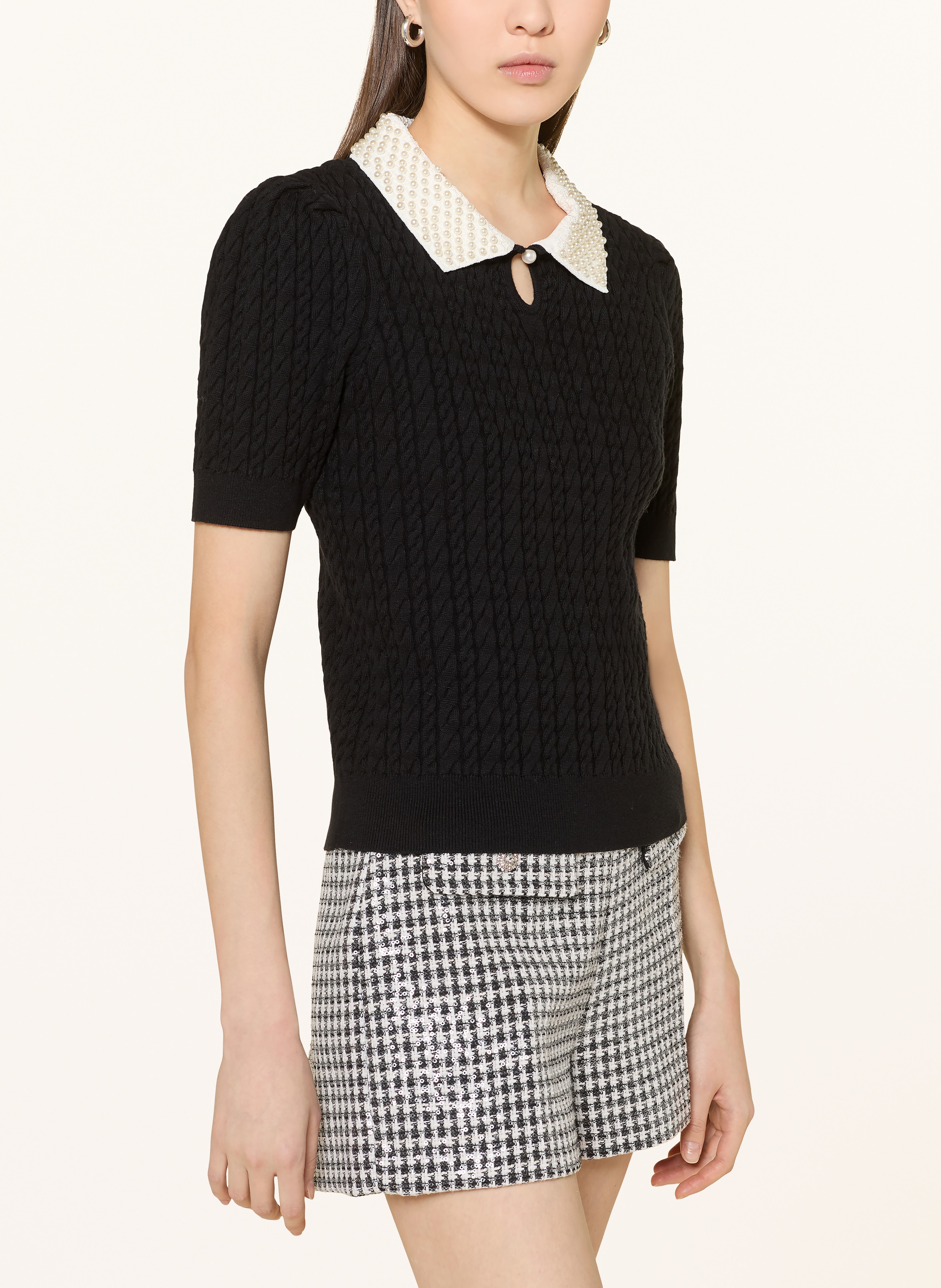 Thumbnail - Sandro Strickshirt Mit Abnehmbarem Kragen Und Schmuckperlen schwarz