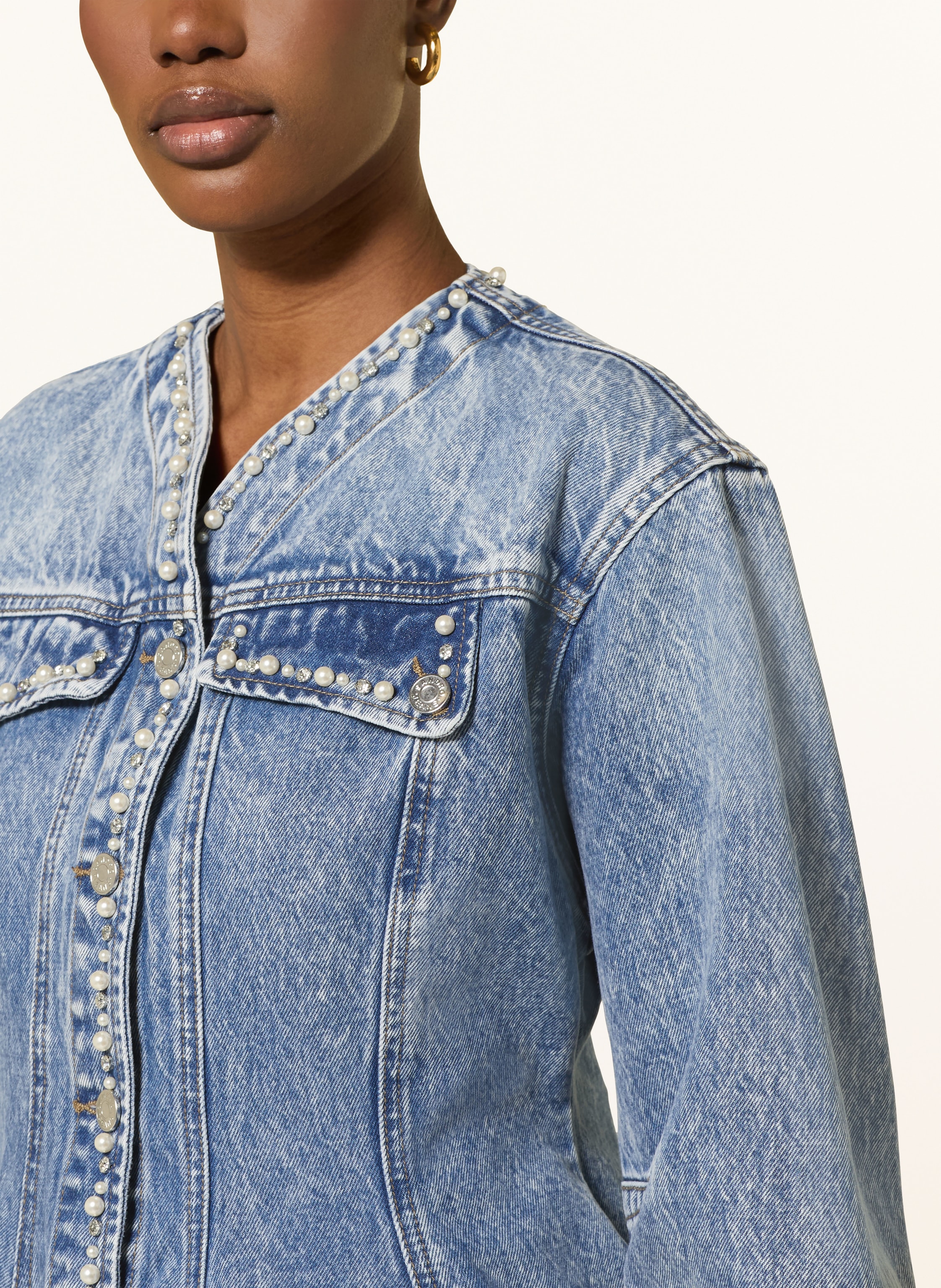 Thumbnail - Sandro Jeansbluse Mit Schmuckperlen Und Schmucksteinen blau