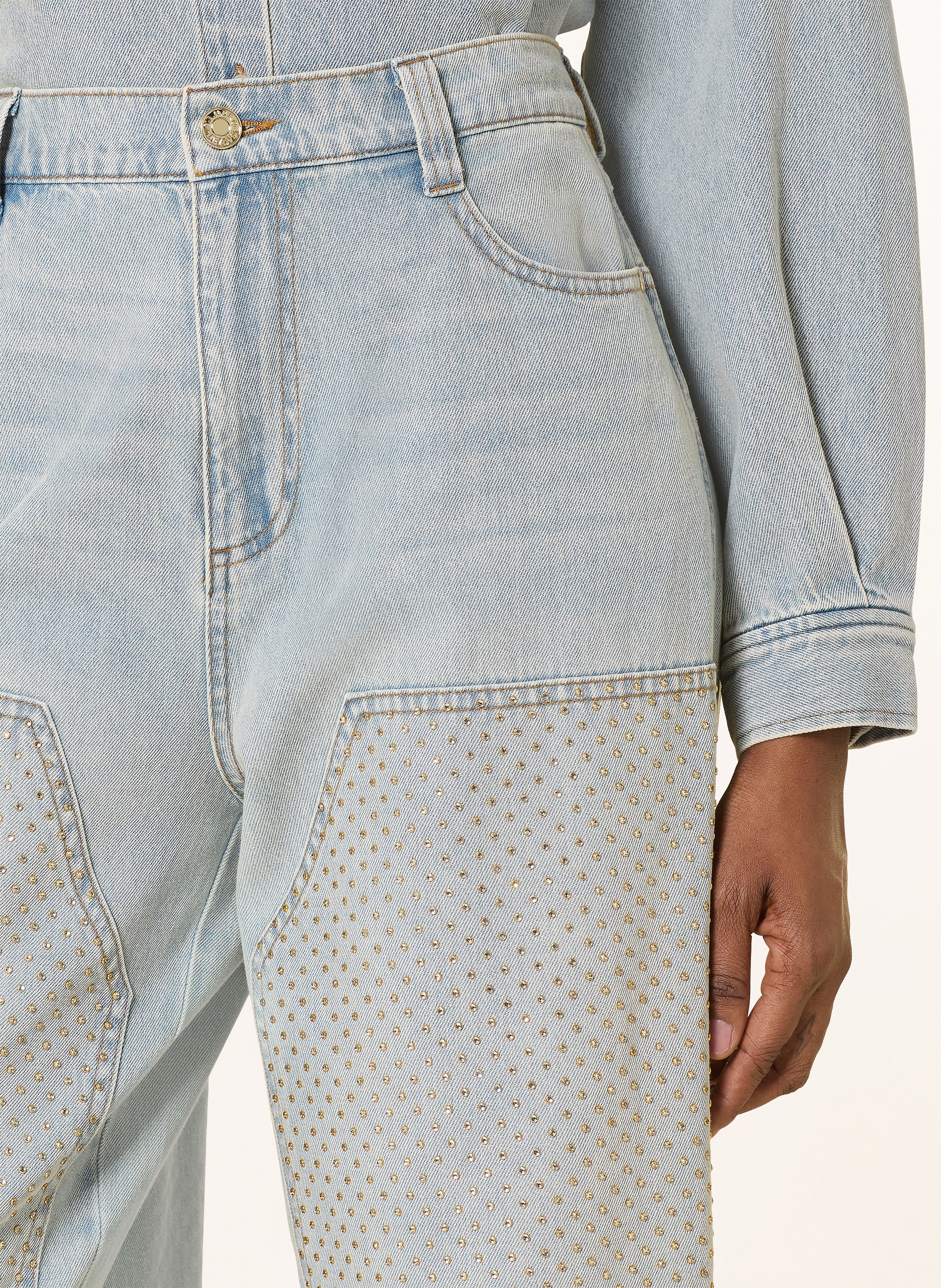 Thumbnail - Sandro Wide Leg Jeans Mit Schmucksteinen blau