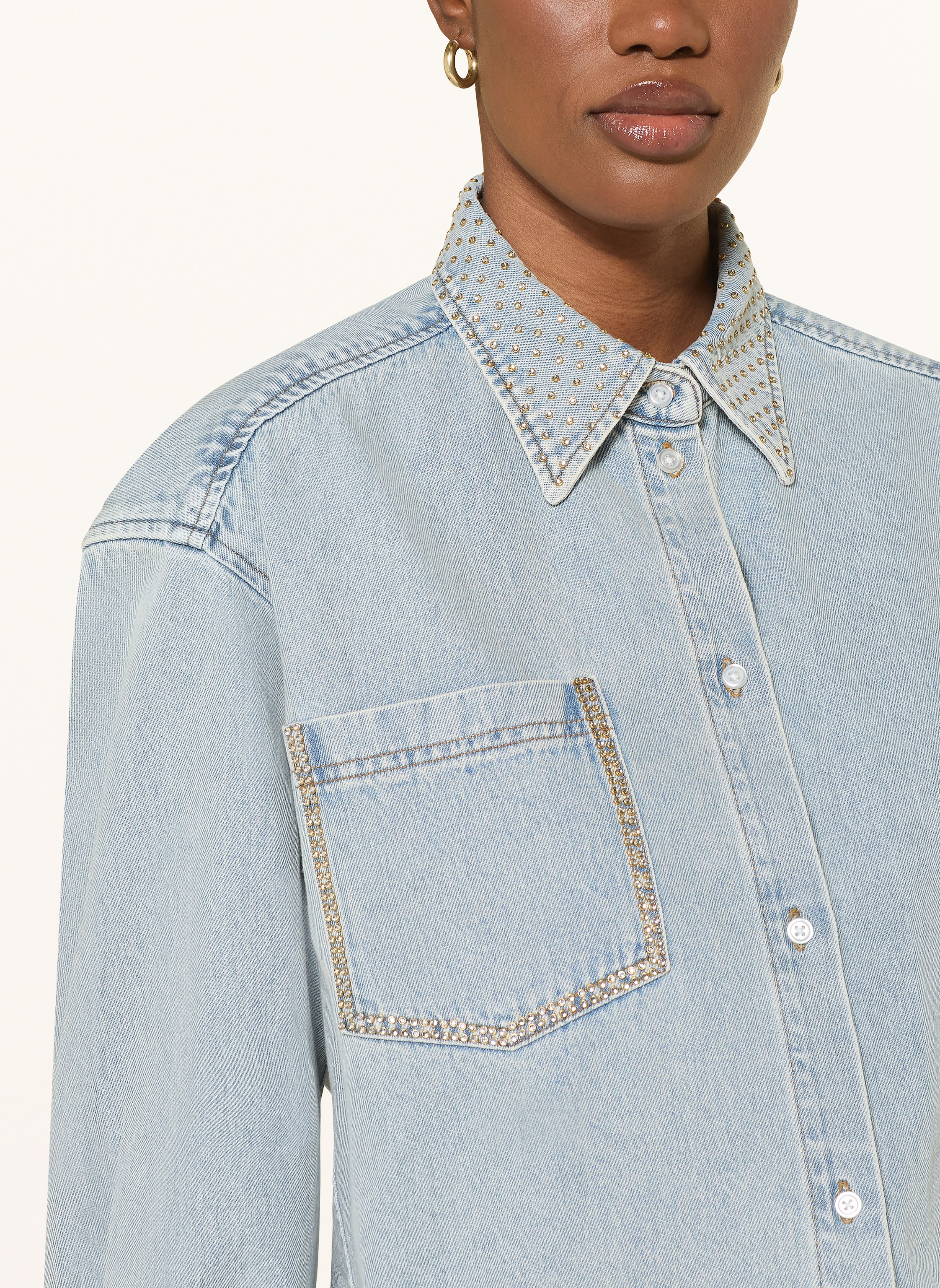 Thumbnail - Sandro Jeanshemd Mit Schmucksteinen blau
