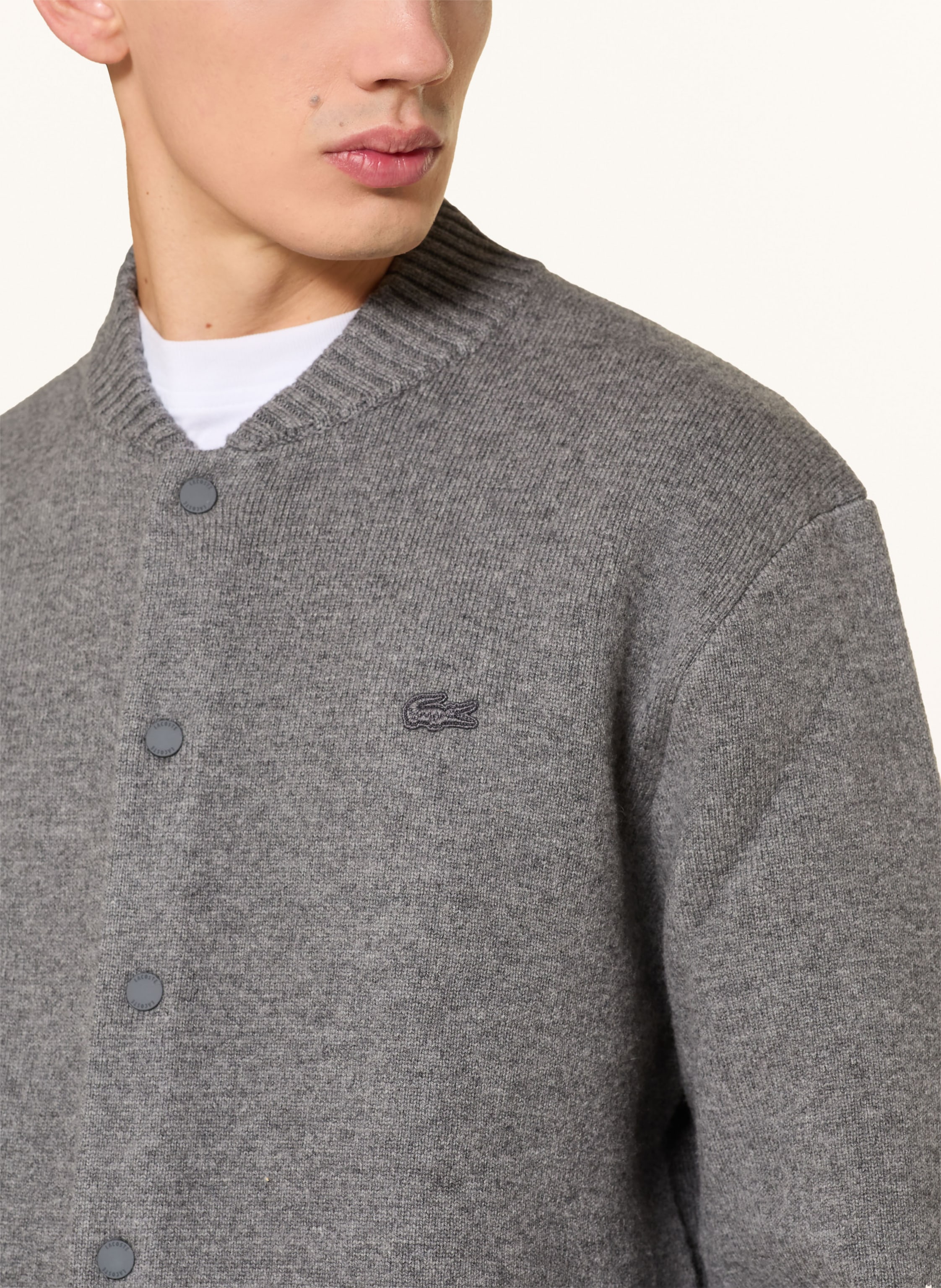 Thumbnail - Lacoste Strickblouson Mit Merinowolle grau