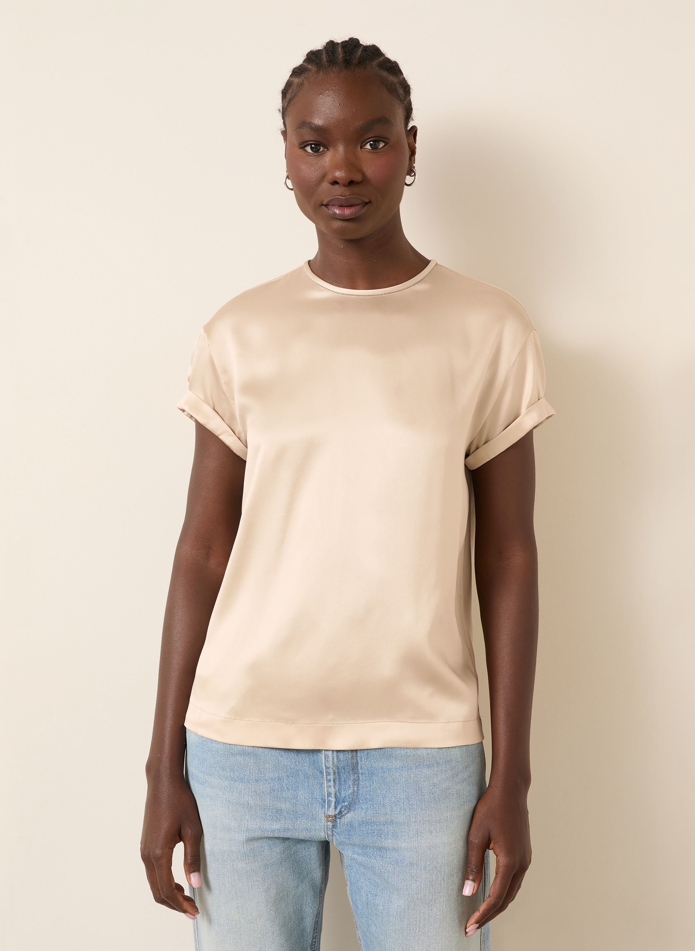 Thumbnail - Brunello Cucinelli Blusenshirt Aus Seide Mit Schmucksteinen braun